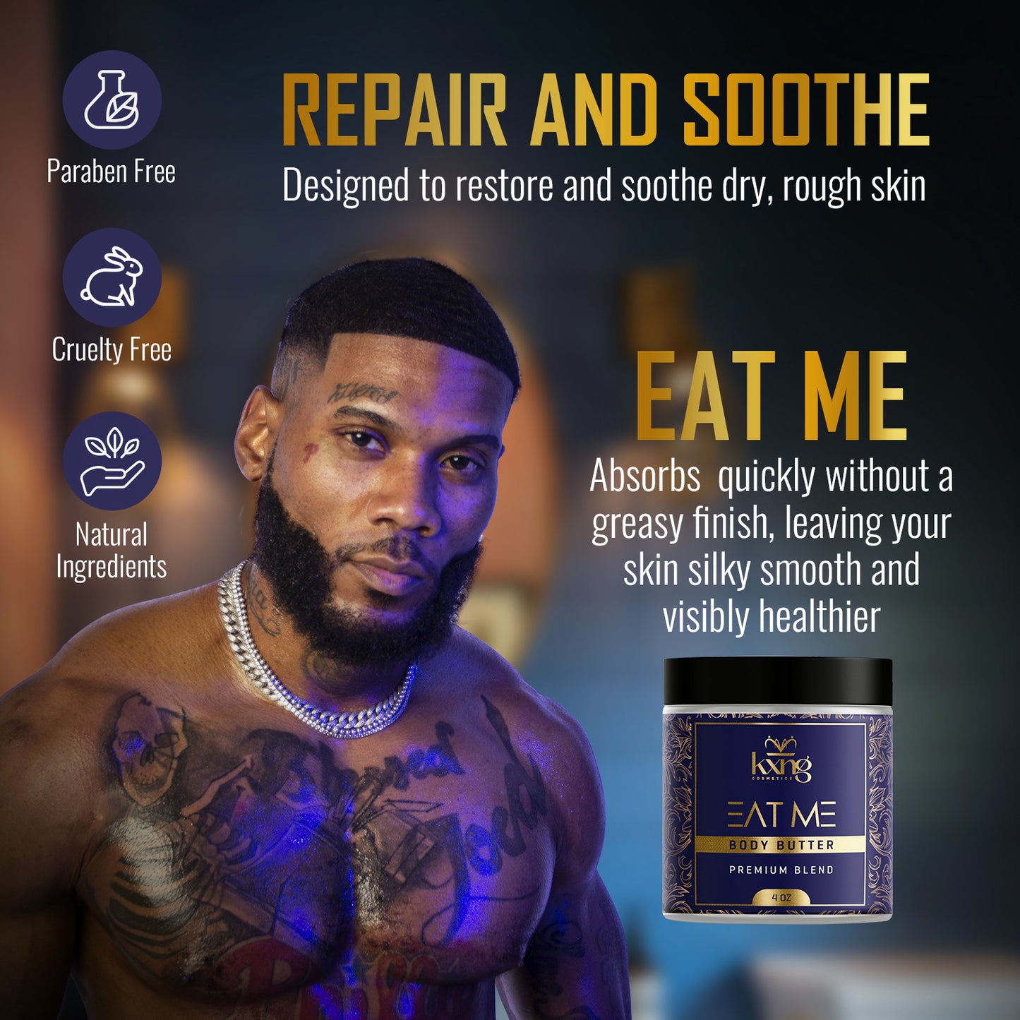 KXNG Cosmetics Body Butter - Organic Moisturizer for Men and Women (Eat Me)