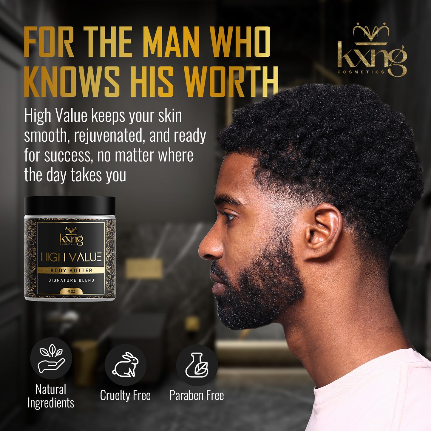 KXNG Cosmetics Body Butter - Organic Moisturizer for Men (High Value)