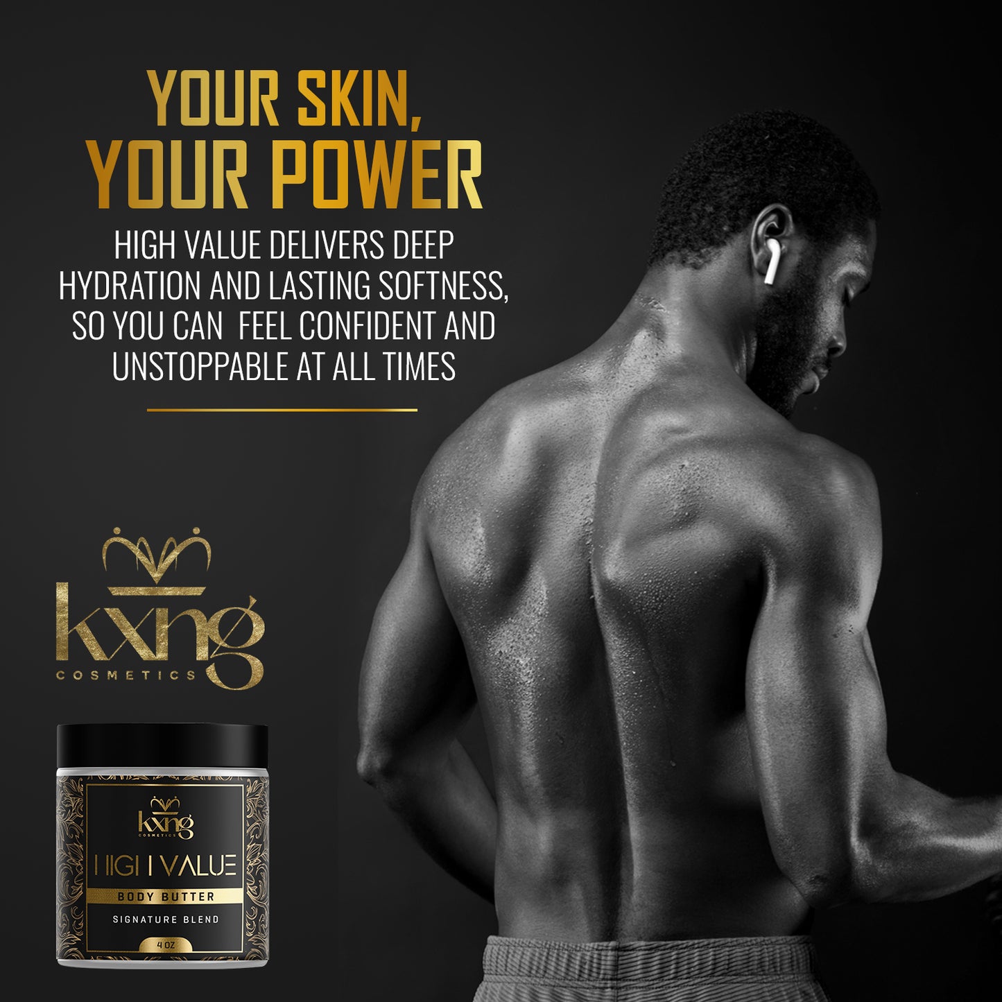 KXNG Cosmetics Body Butter - Organic Moisturizer for Men (High Value)