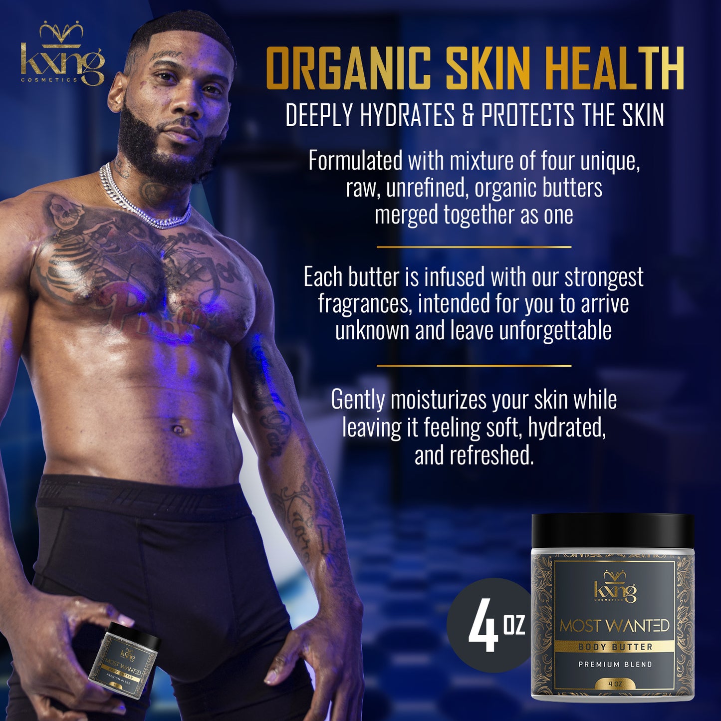 KXNG Cosmetics Body Butter - Organic Moisturizer for Men and Women (Most Wanted)