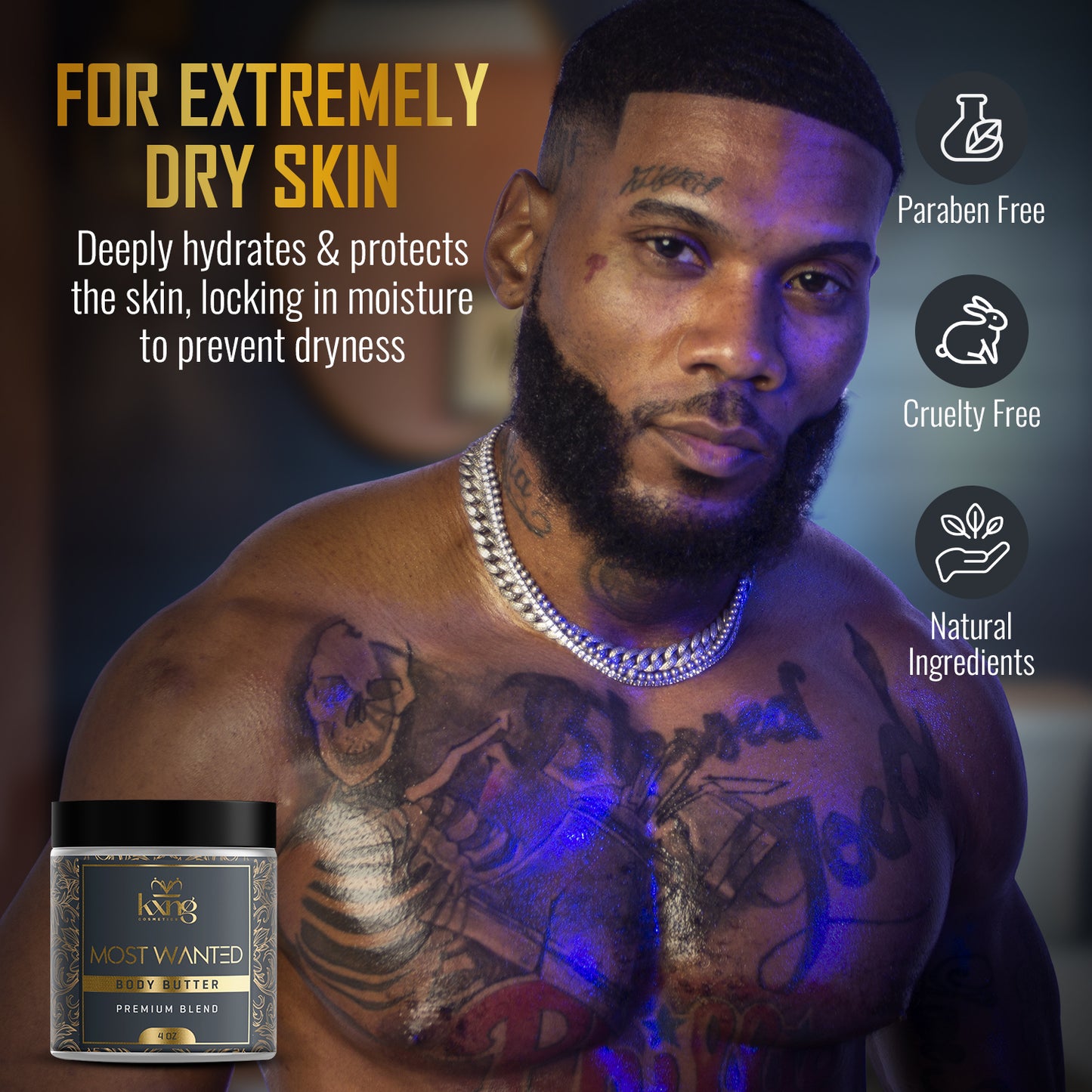 KXNG Cosmetics Body Butter - Organic Moisturizer for Men and Women (Most Wanted)