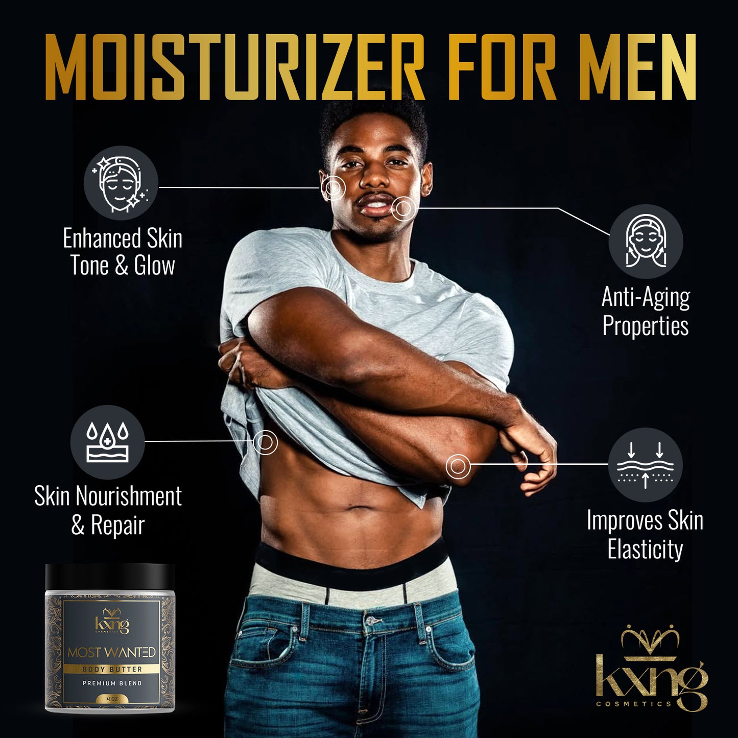 KXNG Cosmetics Body Butter - Organic Moisturizer for Men and Women (Most Wanted)