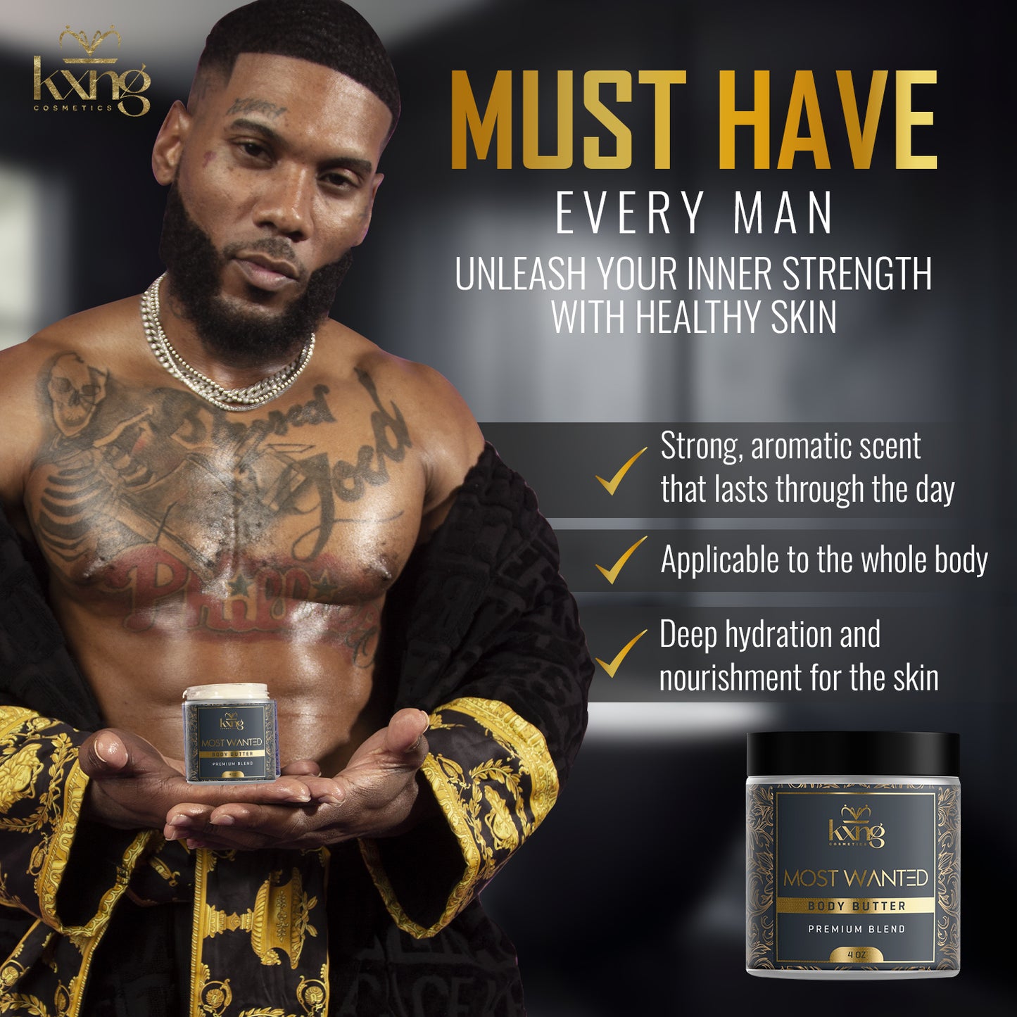 KXNG Cosmetics Body Butter - Organic Moisturizer for Men and Women (Most Wanted)