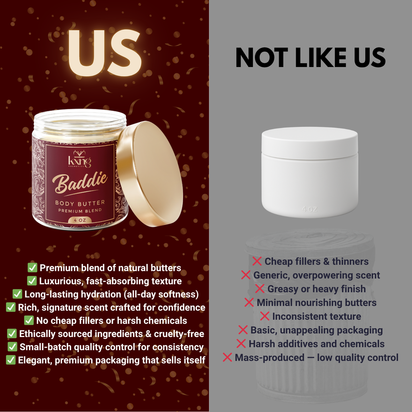 KXNG Cosmetics Body Butter - Organic Moisturizer for Women (Baddie)