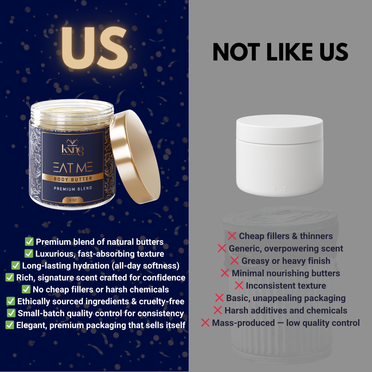 KXNG Cosmetics Body Butter - Organic Moisturizer for Men and Women (Eat Me)