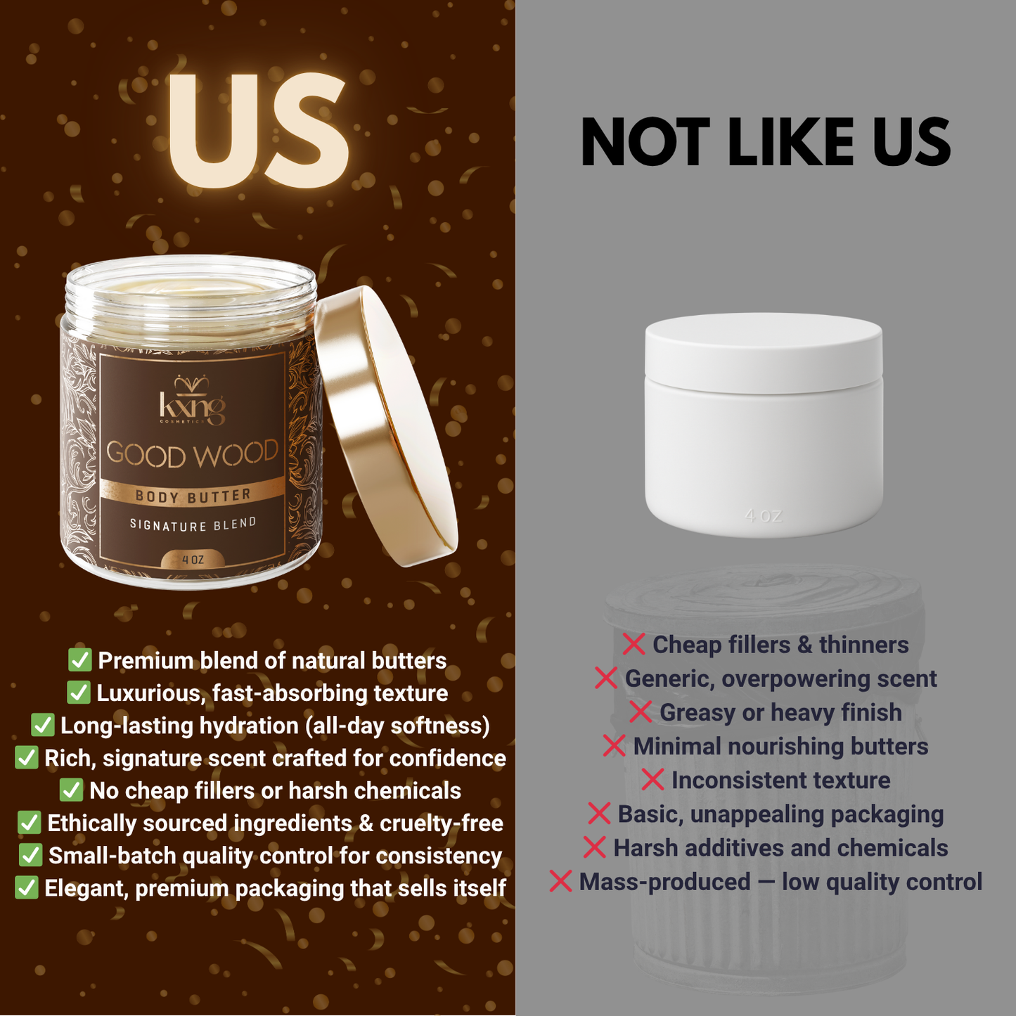KXNG Cosmetics Body Butter - Organic Moisturizer for Men (Good Wood)