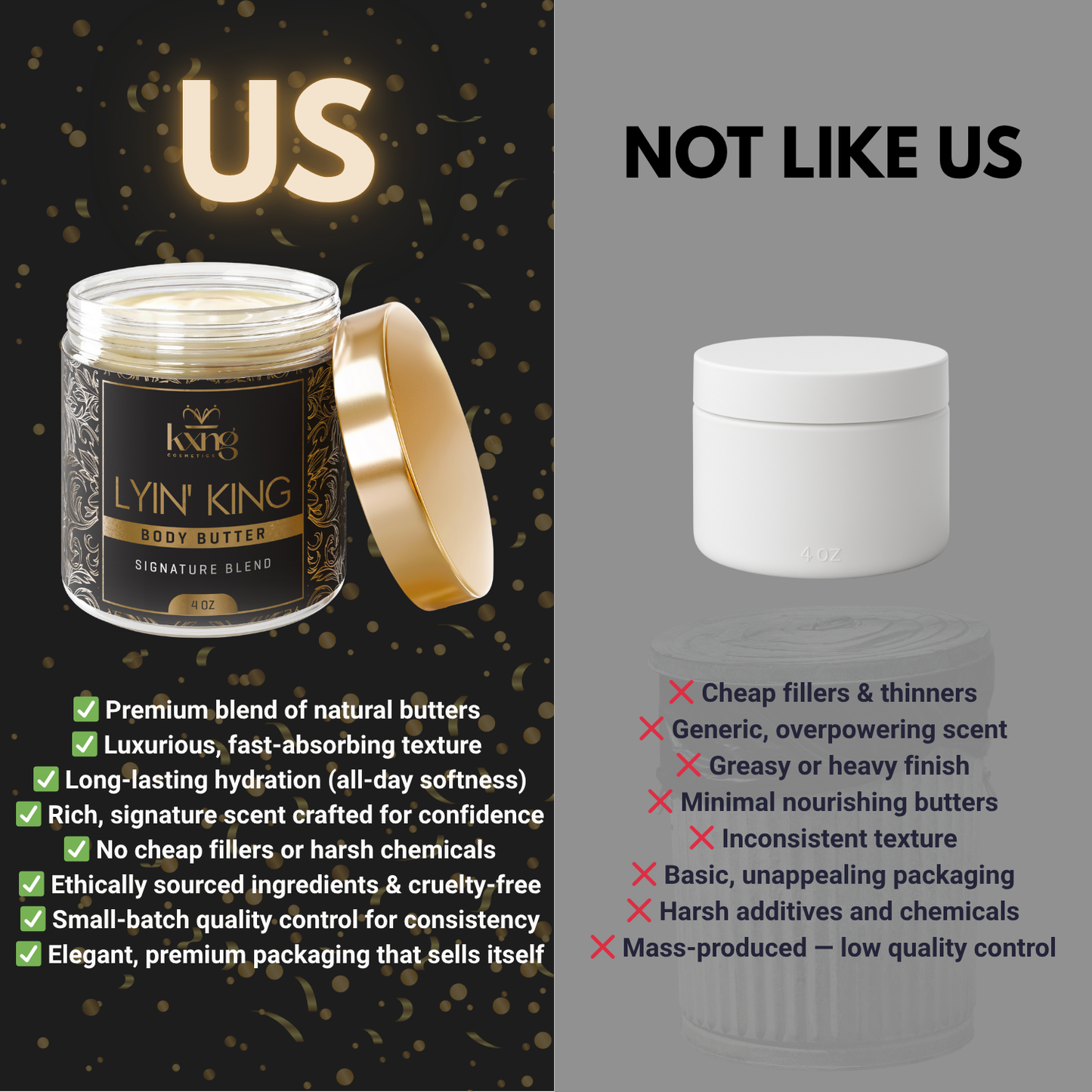 KXNG Cosmetics Body Butter - Organic Moisturizer for Men (Lyin' King)