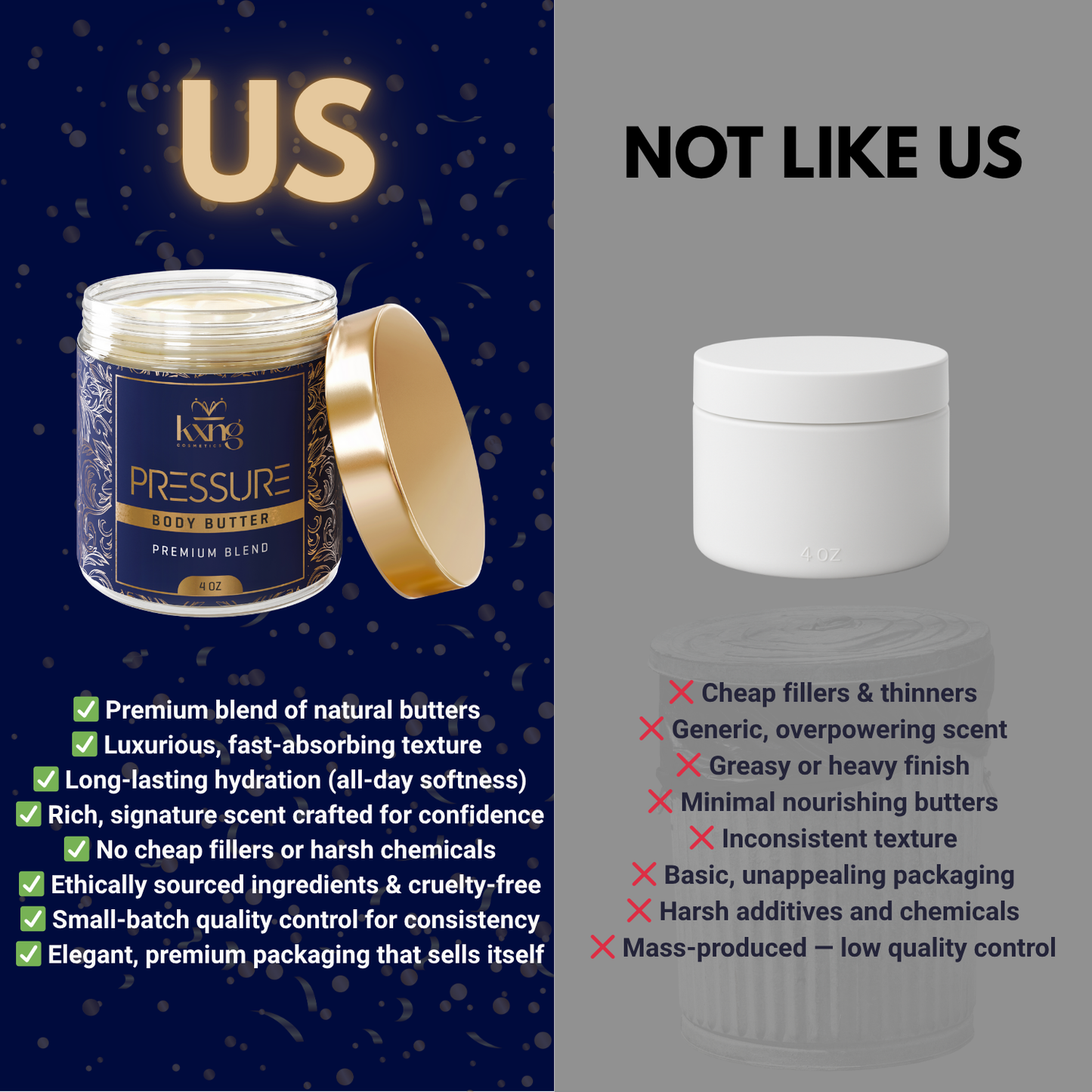 KXNG Cosmetics Body Butter - Organic Moisturizer for Men (Pressure)