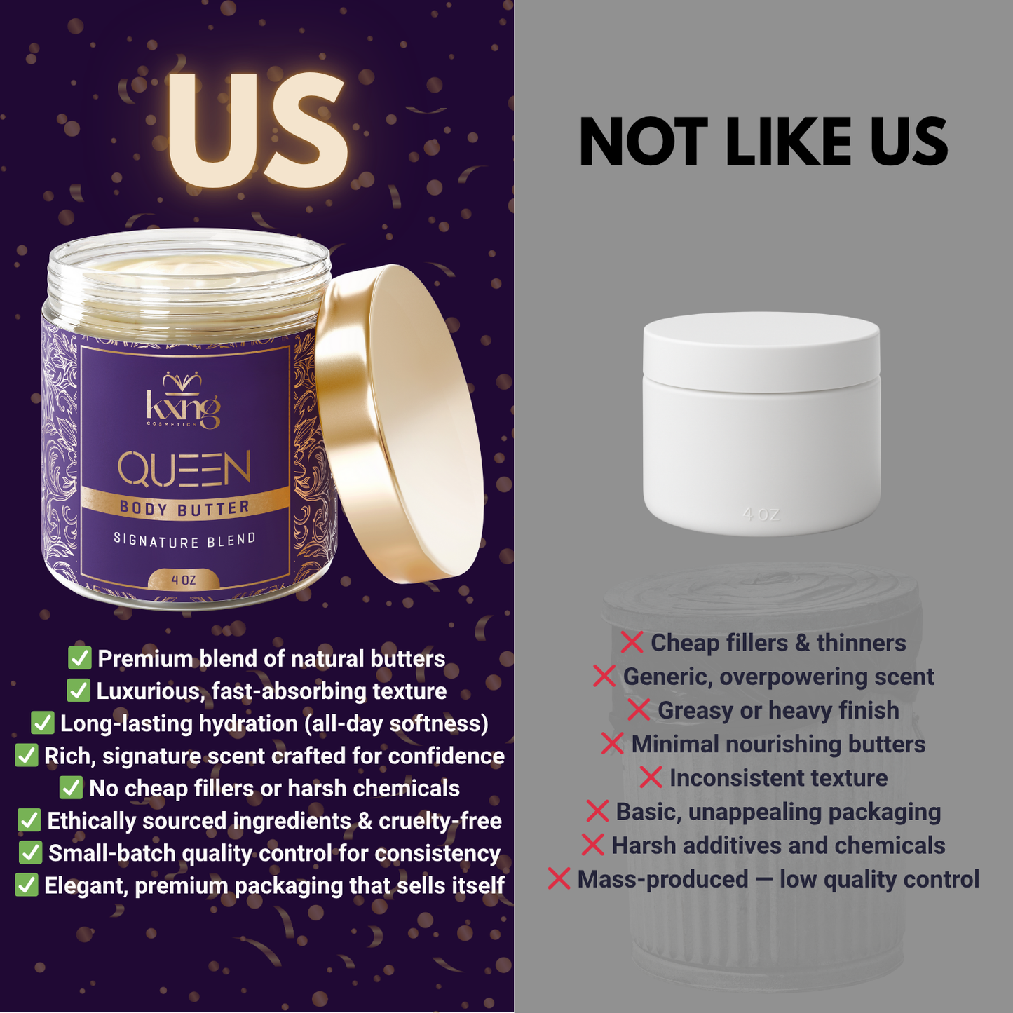 KXNG Cosmetics Body Butter - Organic Moisturizer for Women (Queen)