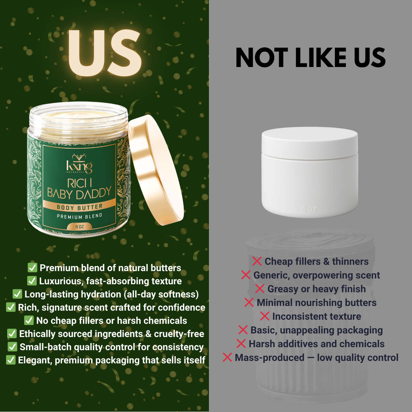 KXNG Cosmetics Body Butter - Organic Moisturizer for Men (Rich Baby Daddy)