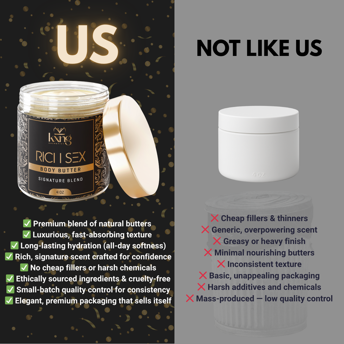 KXNG Cosmetics Body Butter - Organic Moisturizer for Men (Rich Sex)