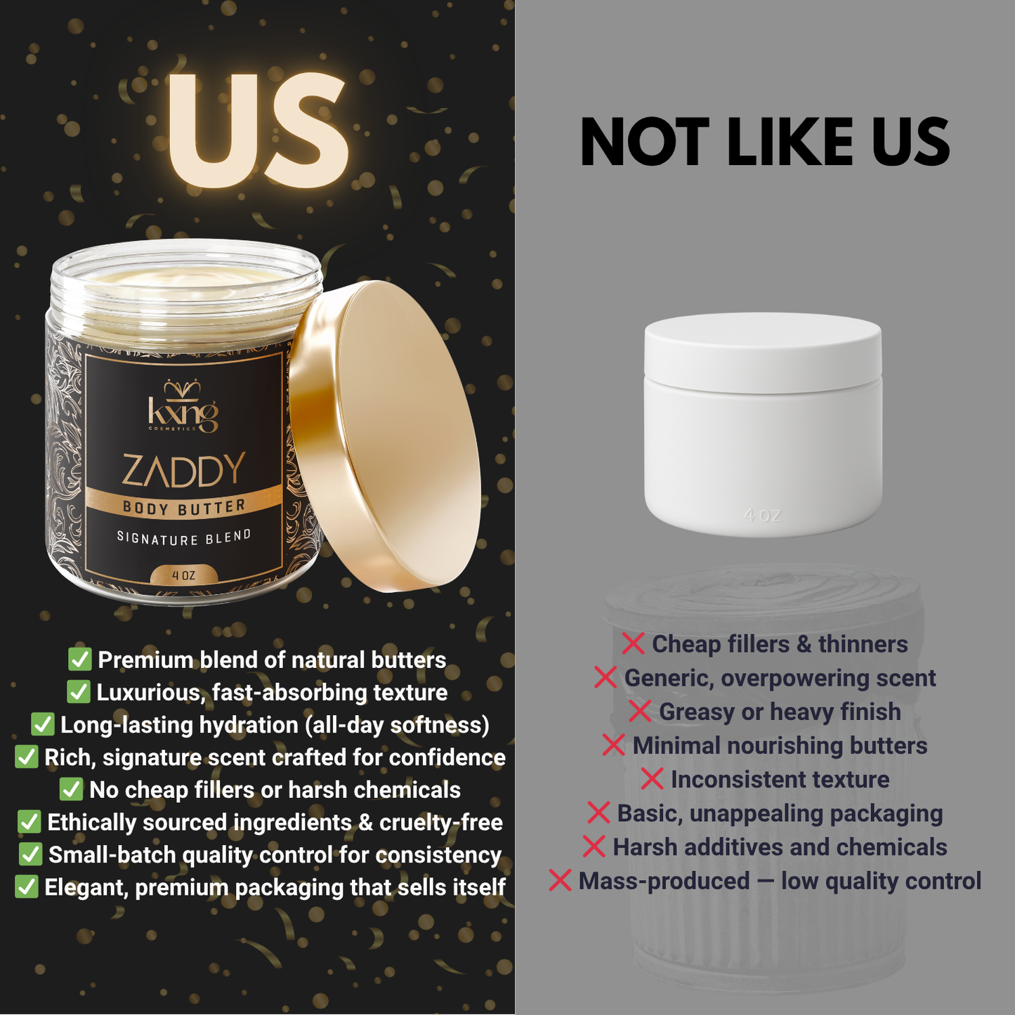 KXNG Cosmetics Body Butter - Organic Moisturizer for Men (Zaddy)