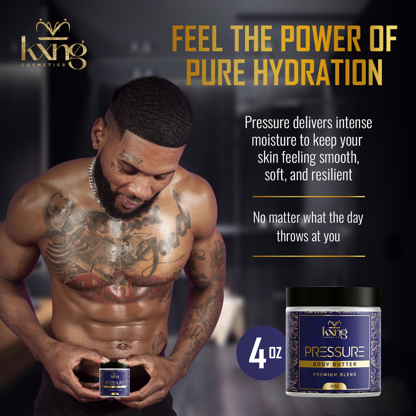 KXNG Cosmetics Body Butter - Organic Moisturizer for Men (Pressure)