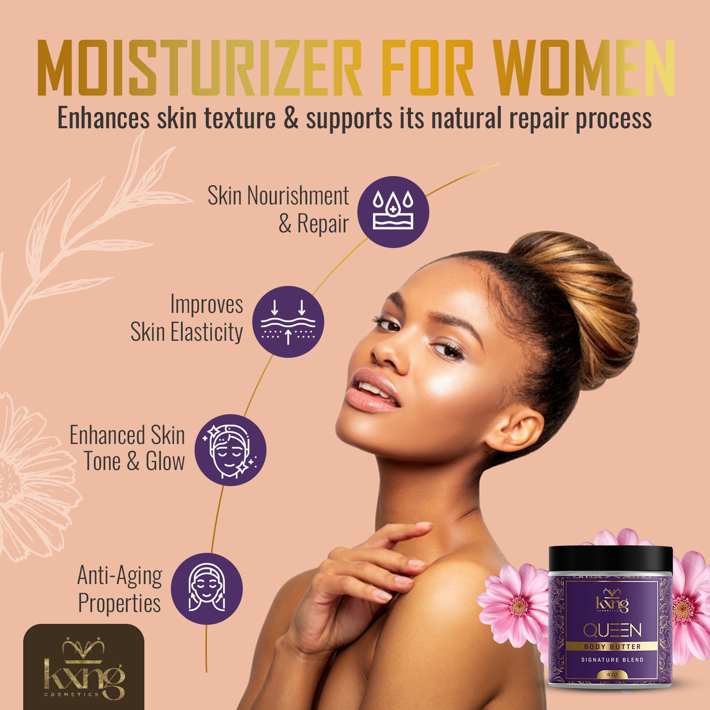 KXNG Cosmetics Body Butter - Organic Moisturizer for Women (Queen)