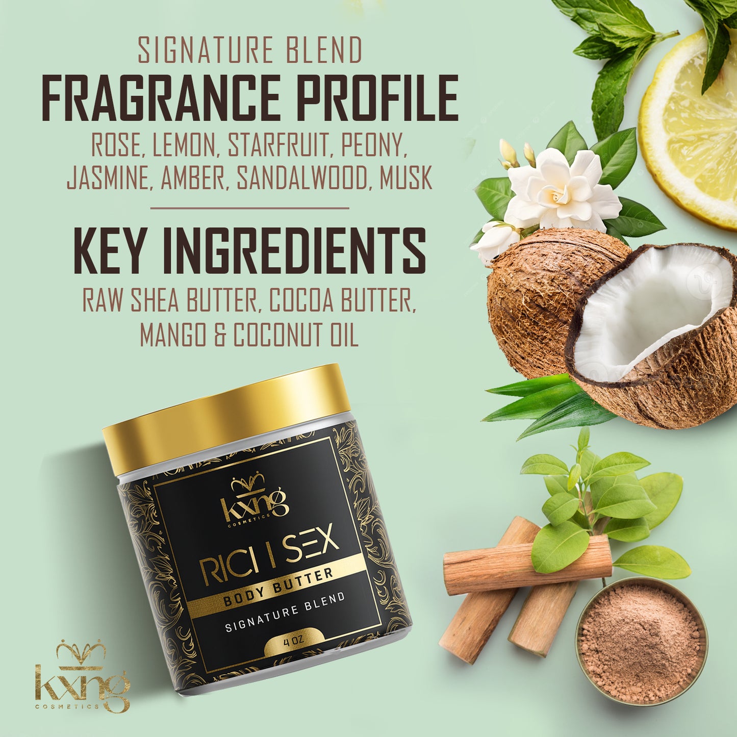 KXNG Cosmetics Body Butter - Organic Moisturizer for Men (Rich Sex)