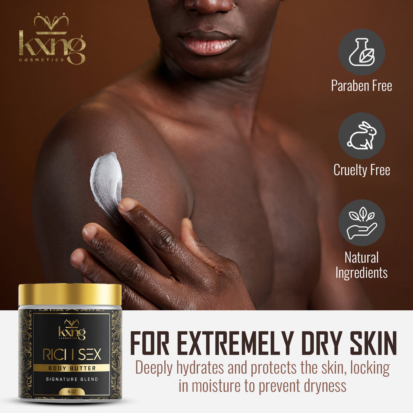 KXNG Cosmetics Body Butter - Organic Moisturizer for Men (Rich Sex)
