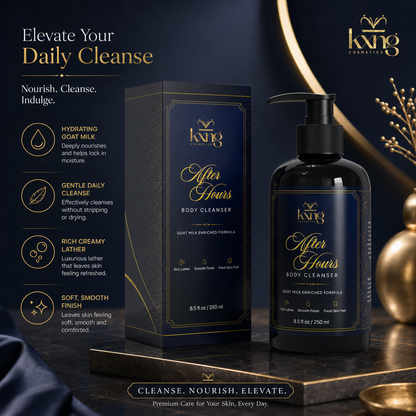 KXNG After Hours Goat Milk Body Wash skin care benefits graphic