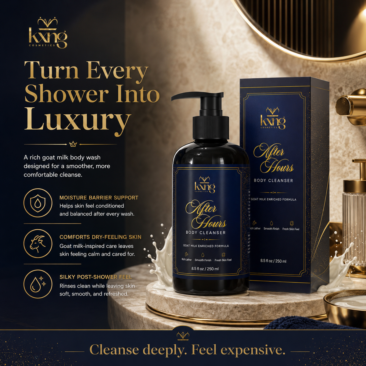 KXNG After Hours Goat Milk Body Wash vanilla cashmere scent graphic