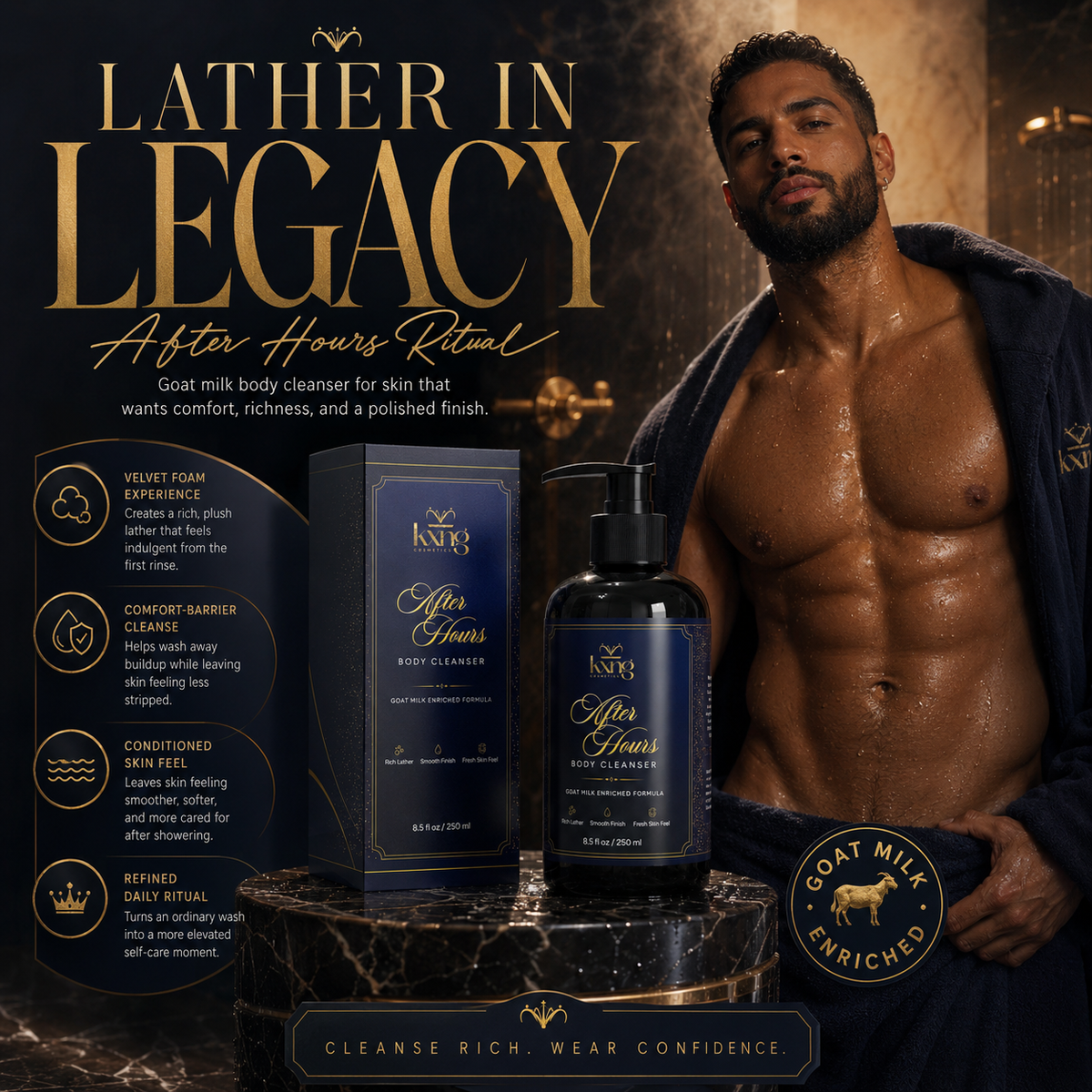 KXNG After Hours Goat Milk Body Wash vanilla and cashmere product graphic