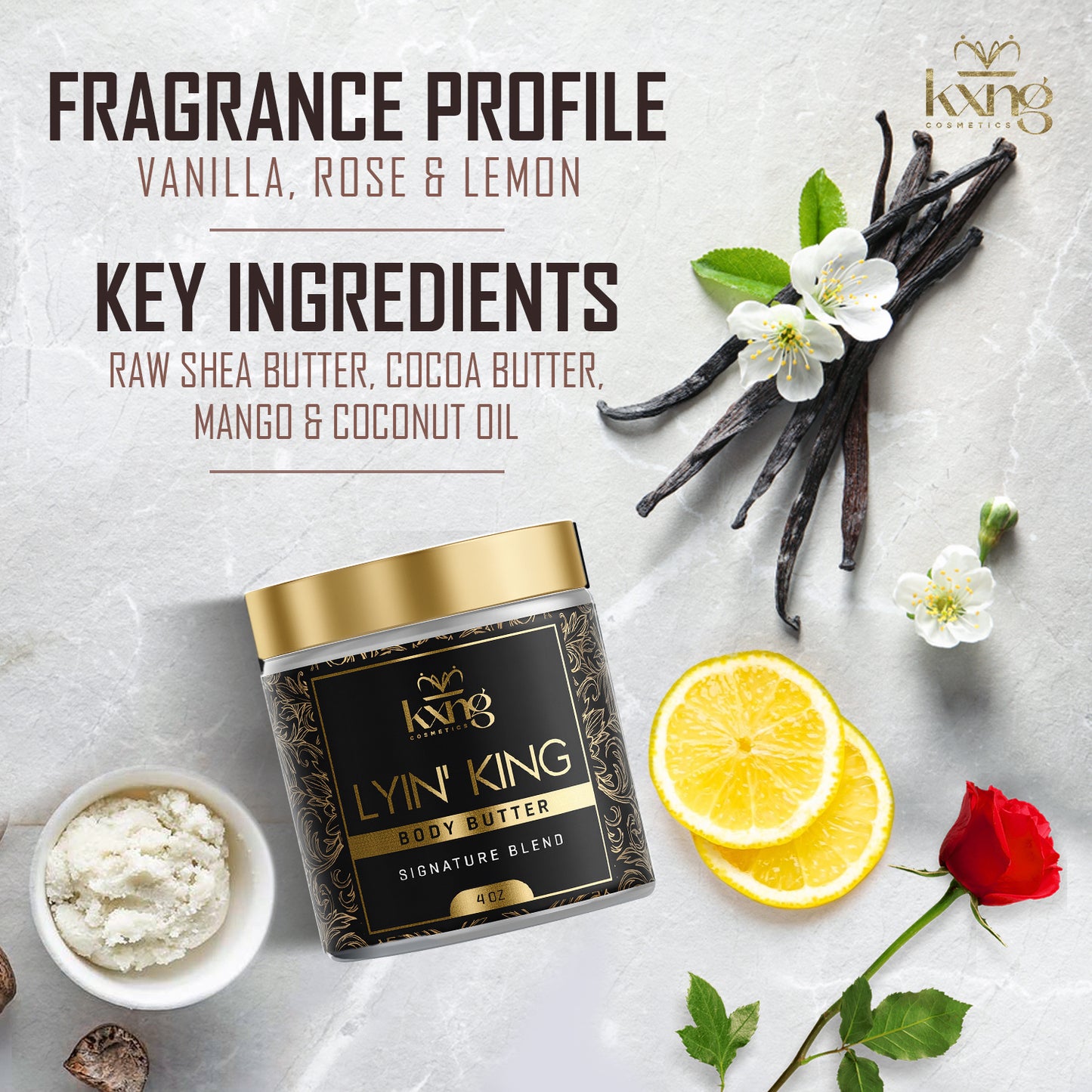 KXNG Cosmetics Body Butter - Organic Moisturizer for Men (Lyin' King)