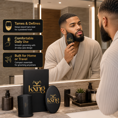 Beard Brush & Comb Set | Natural Bristle Brush + Dual-Sided Wooden Comb for Grooming, Training & Shaping
