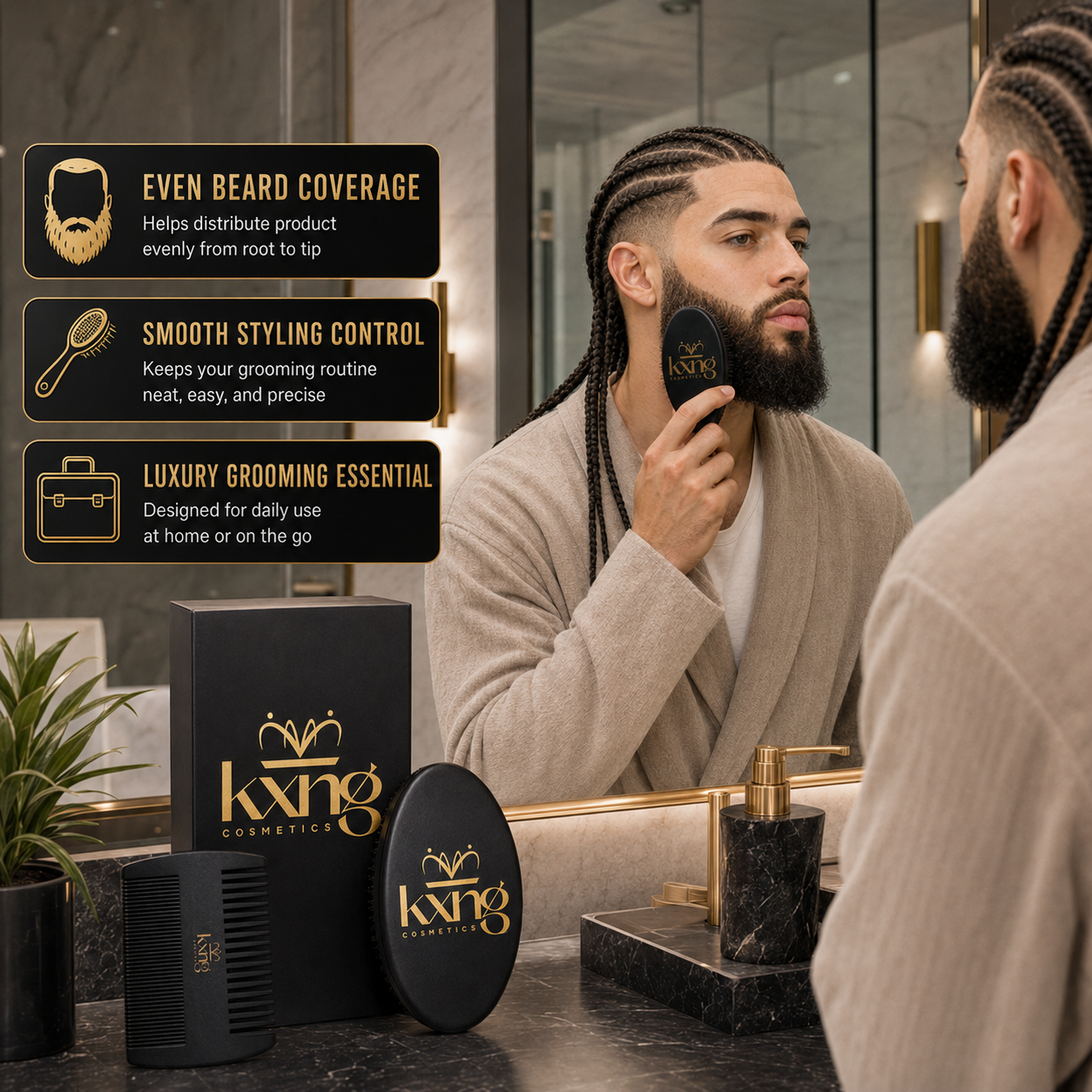 Beard Brush & Comb Set | Natural Bristle Brush + Dual-Sided Wooden Comb for Grooming, Training & Shaping