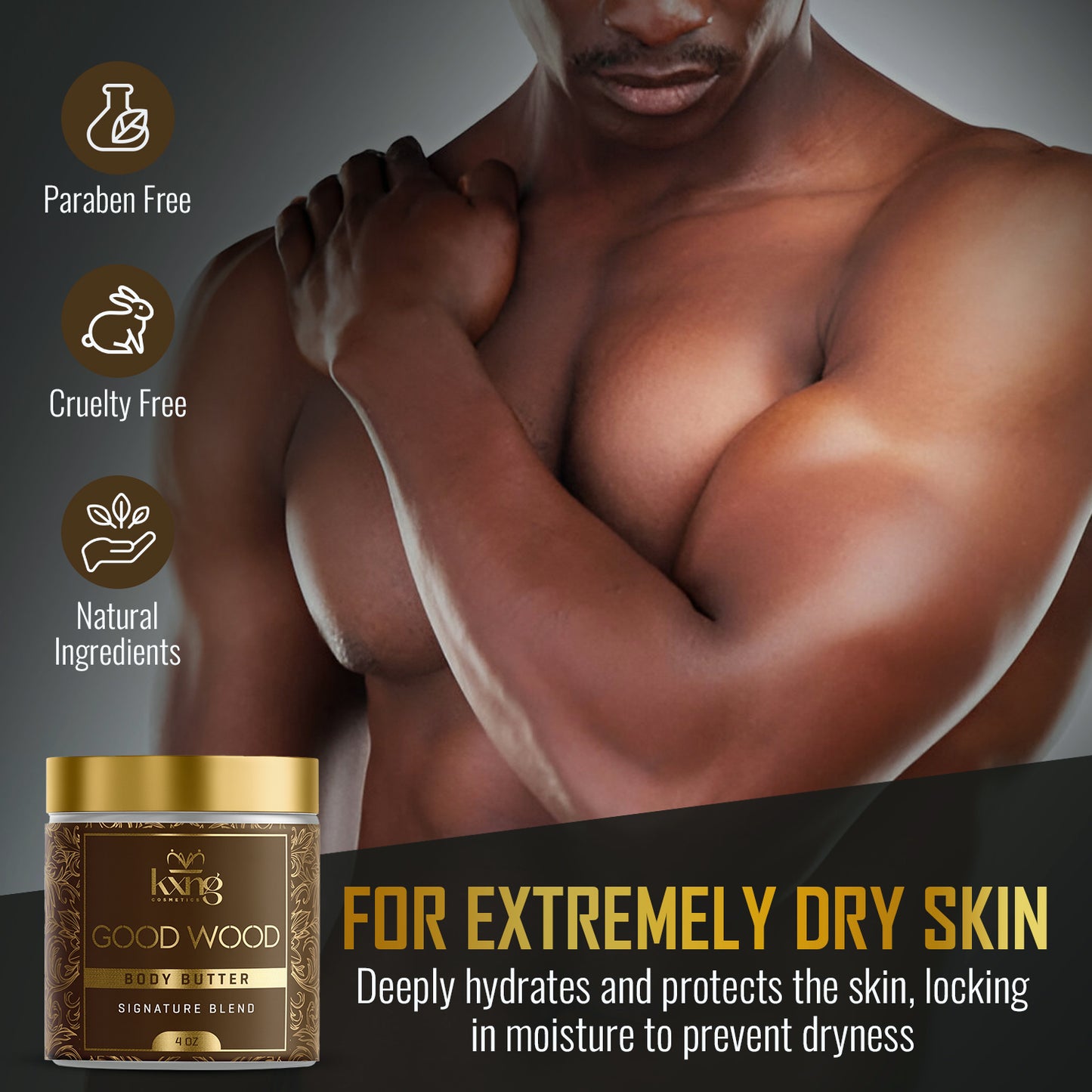 KXNG Cosmetics Body Butter - Organic Moisturizer for Men (Good Wood)
