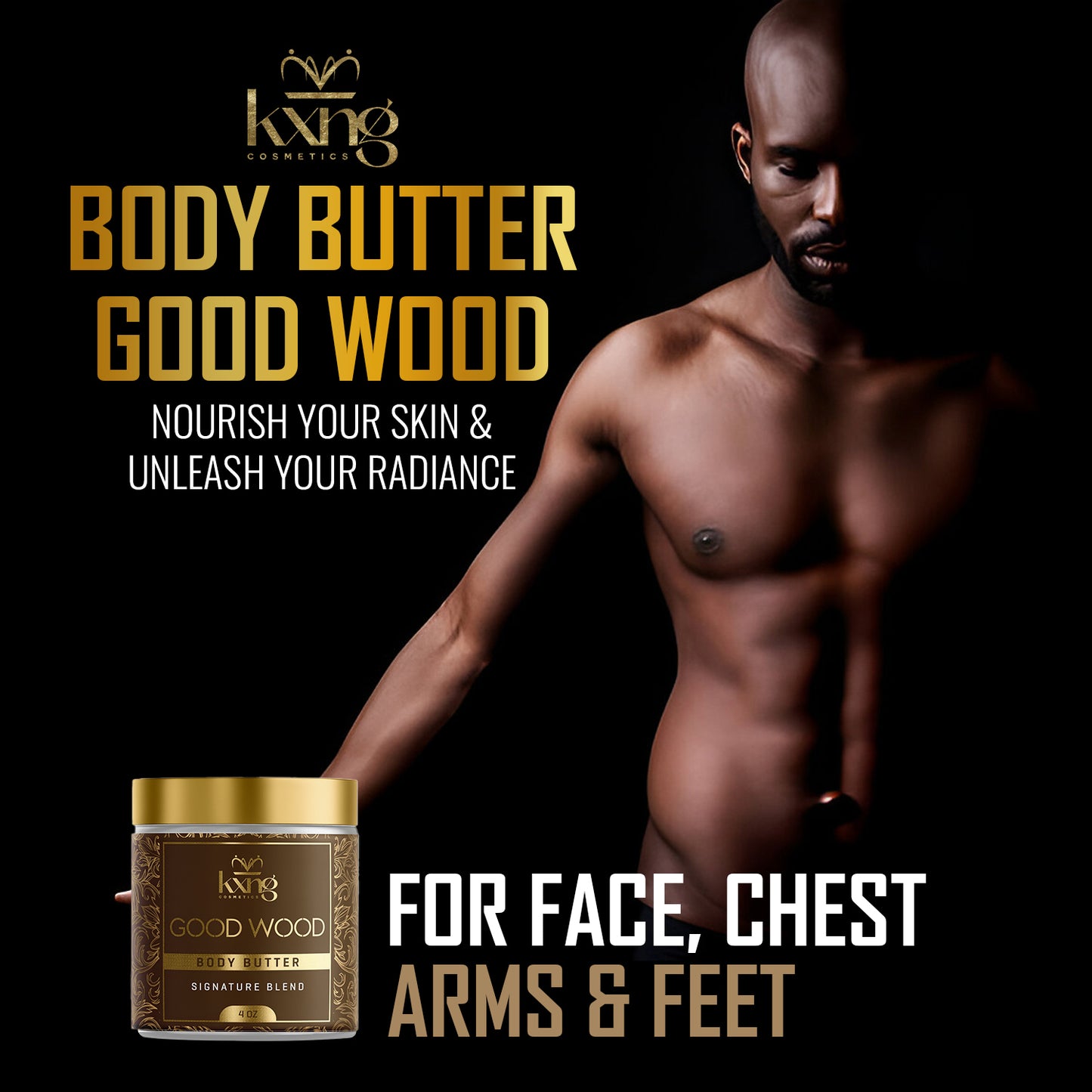 KXNG Cosmetics Body Butter - Organic Moisturizer for Men (Good Wood)