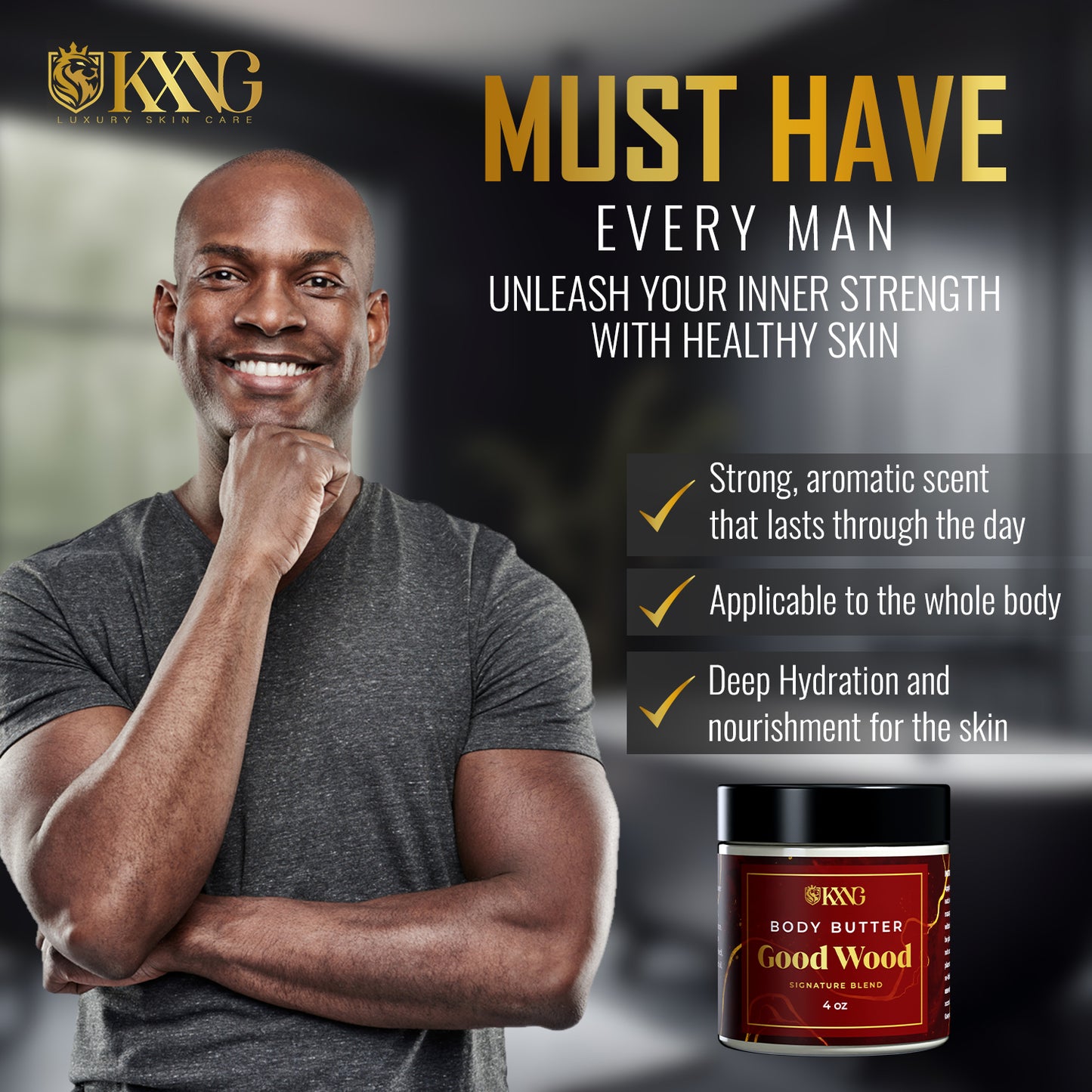 KXNG Cosmetics Body Butter - Organic Moisturizer for Men (All Skin Types)