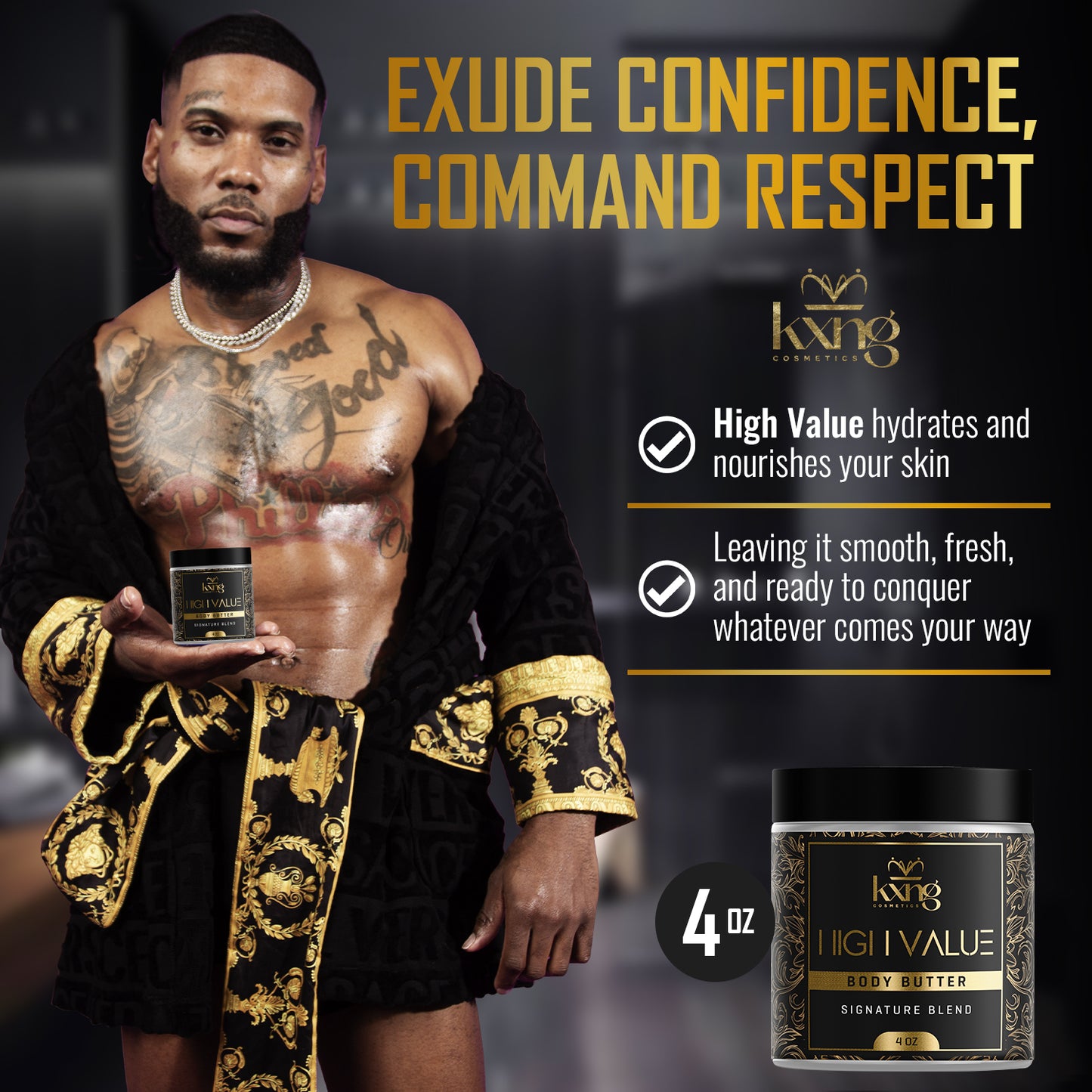 KXNG Cosmetics Body Butter - Organic Moisturizer for Men (High Value)