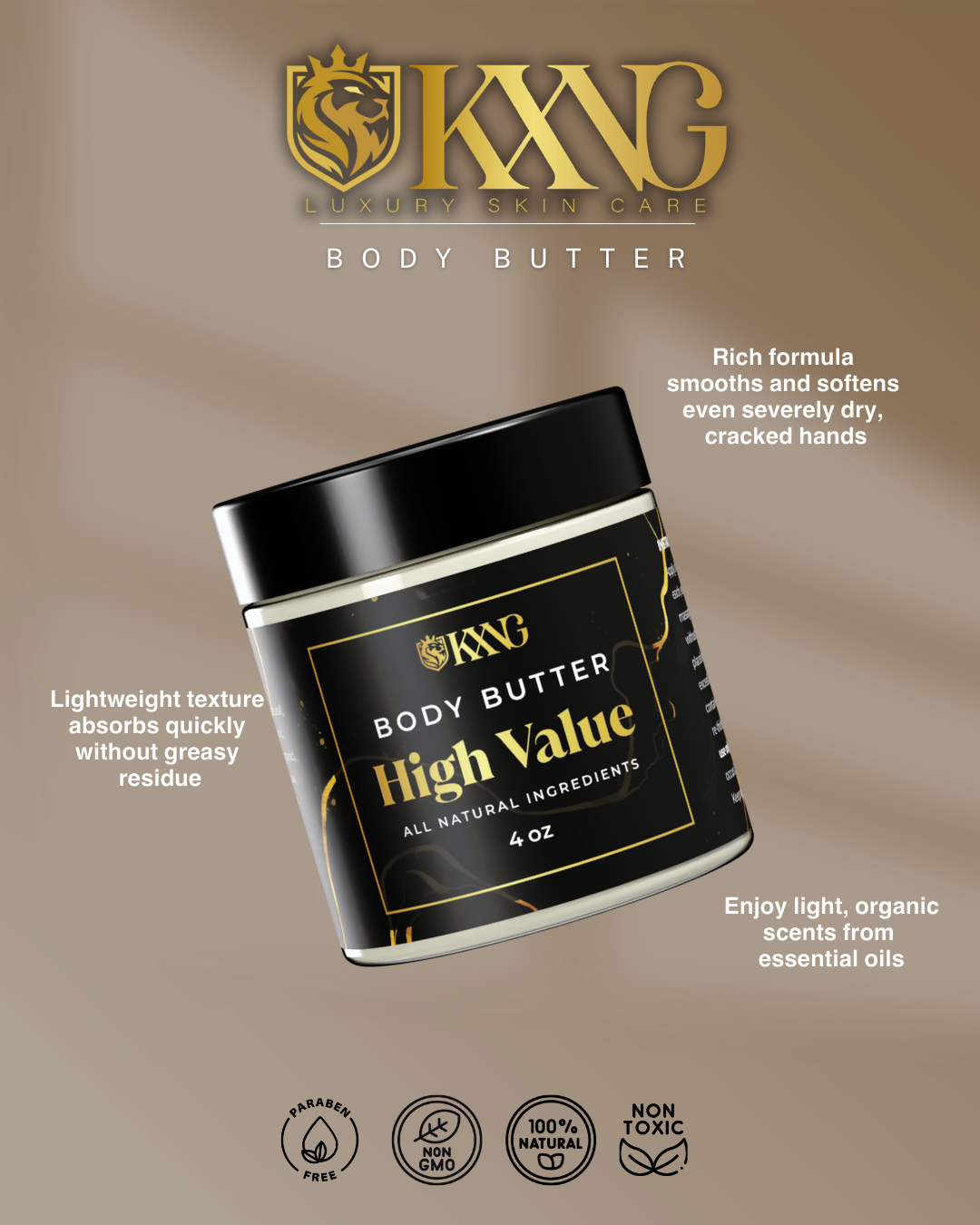 KXNG Cosmetics Body Butter - Organic Moisturizer for Men (All Skin Types)