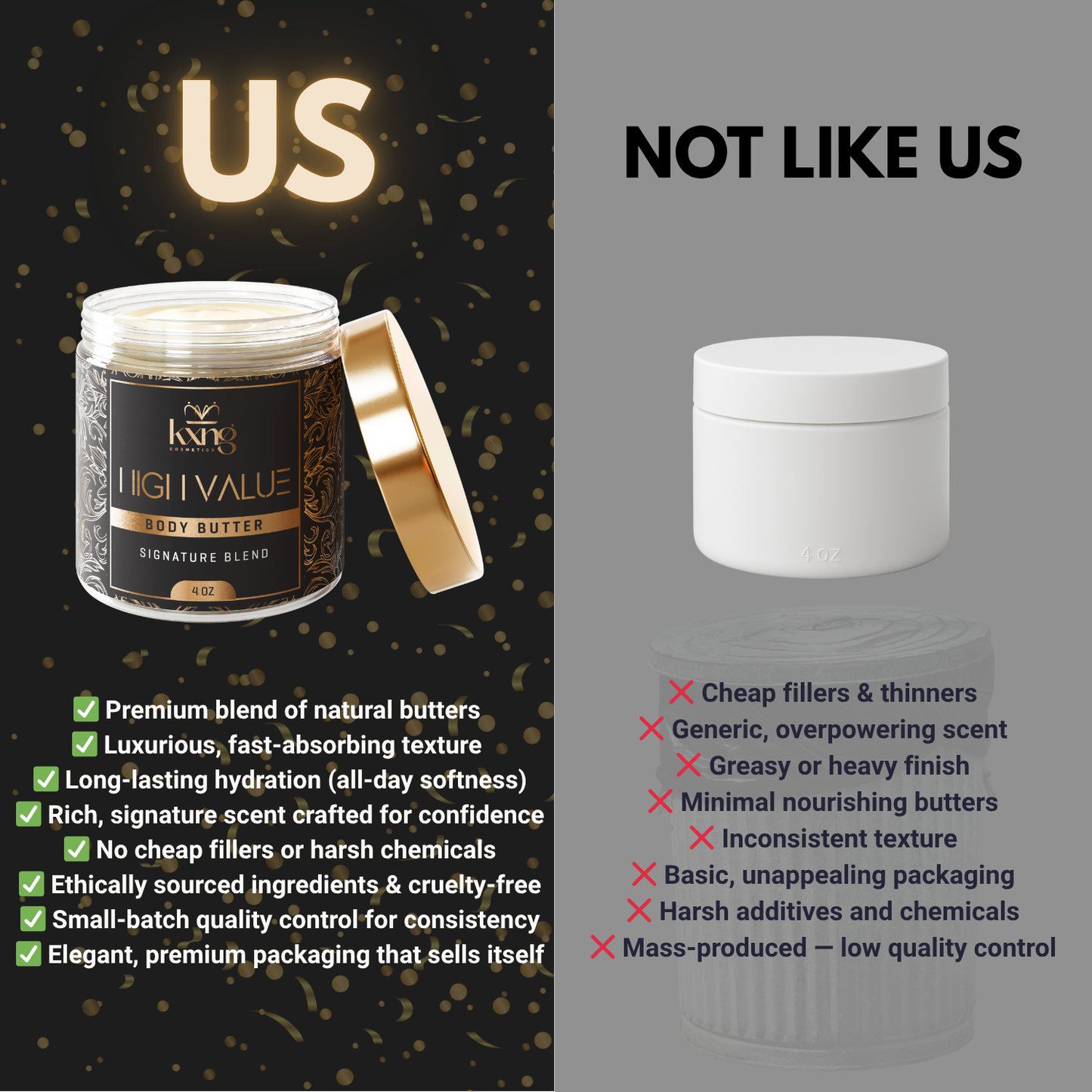 KXNG Cosmetics Body Butter - Organic Moisturizer for Men (High Value)