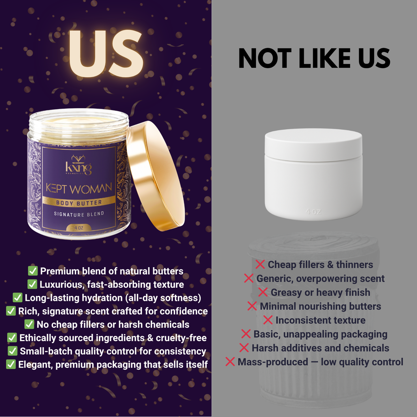 KXNG Cosmetics Body Butter - Organic Moisturizer for Women (Kept Woman)
