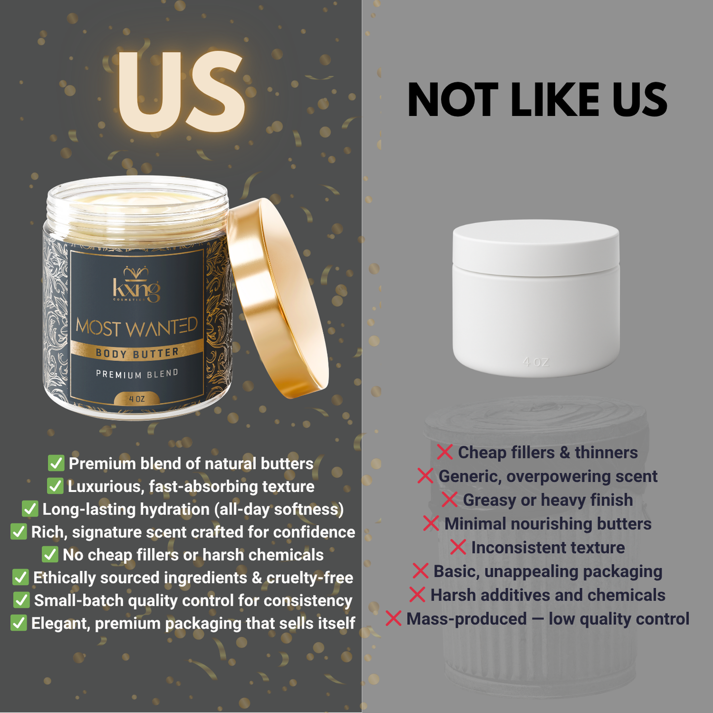 KXNG Cosmetics Body Butter - Organic Moisturizer for Men and Women (Most Wanted)
