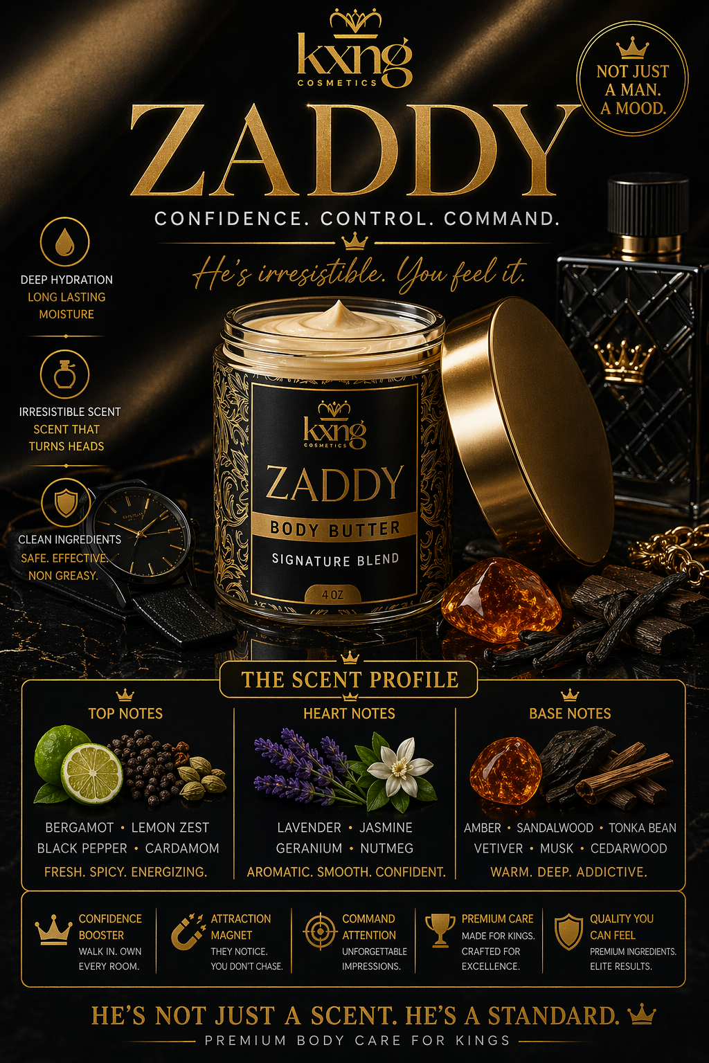 KXNG Cosmetics Body Butter - Organic Moisturizer for Men (Zaddy)