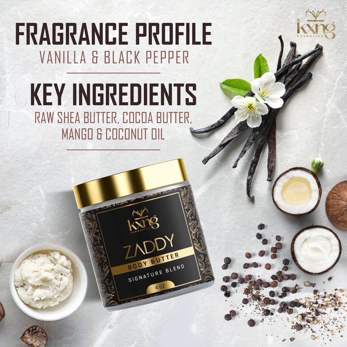 KXNG Cosmetics Body Butter - Organic Moisturizer for Men (Zaddy)