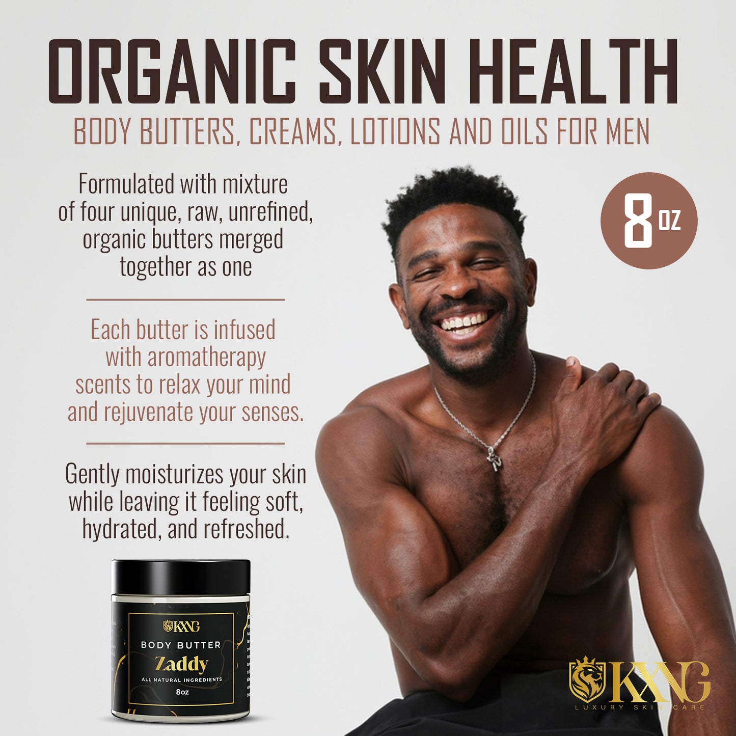 KXNG Cosmetics Body Butter - Organic Moisturizer for Men (All Skin Types)