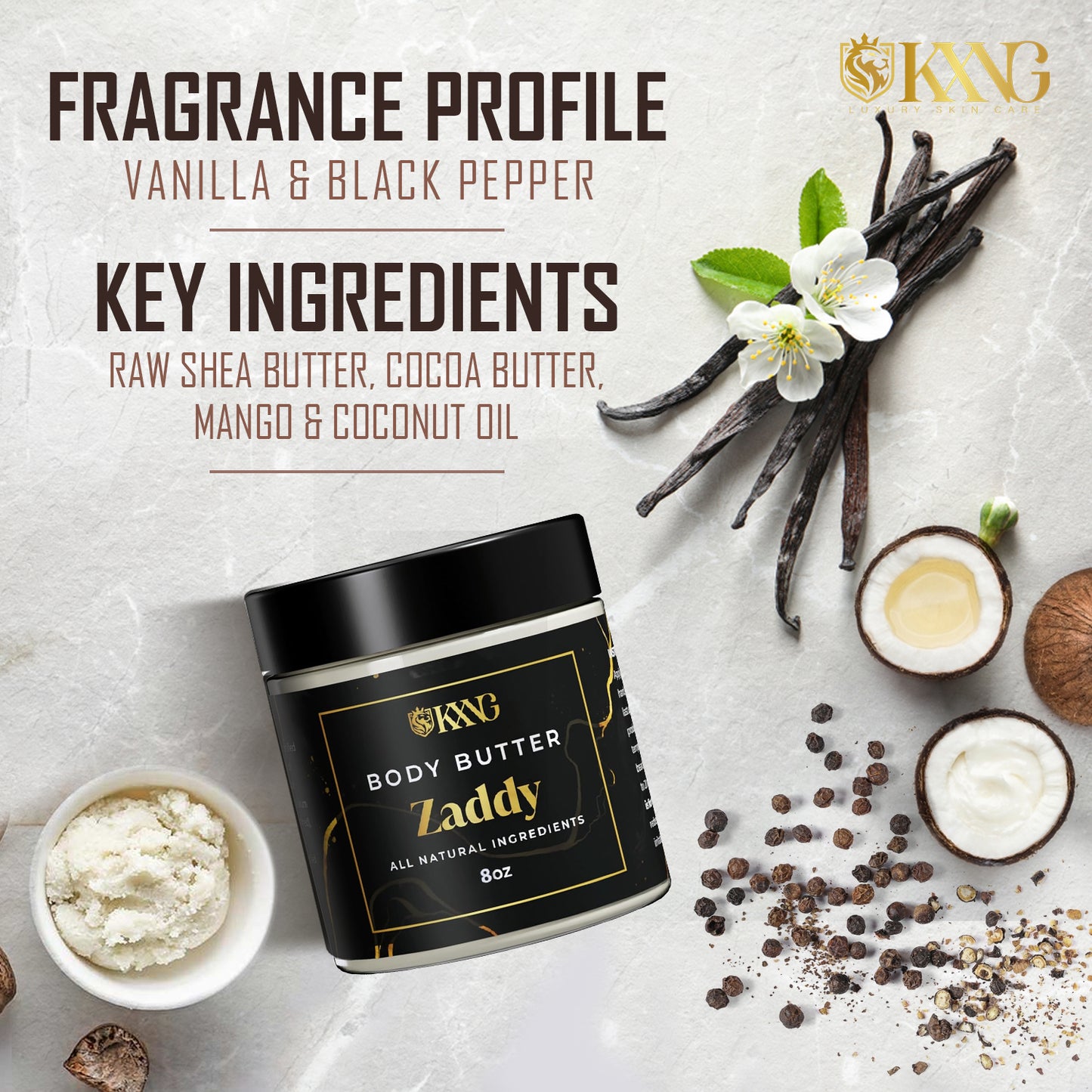 KXNG Cosmetics Body Butter - Organic Moisturizer for Men (All Skin Types)