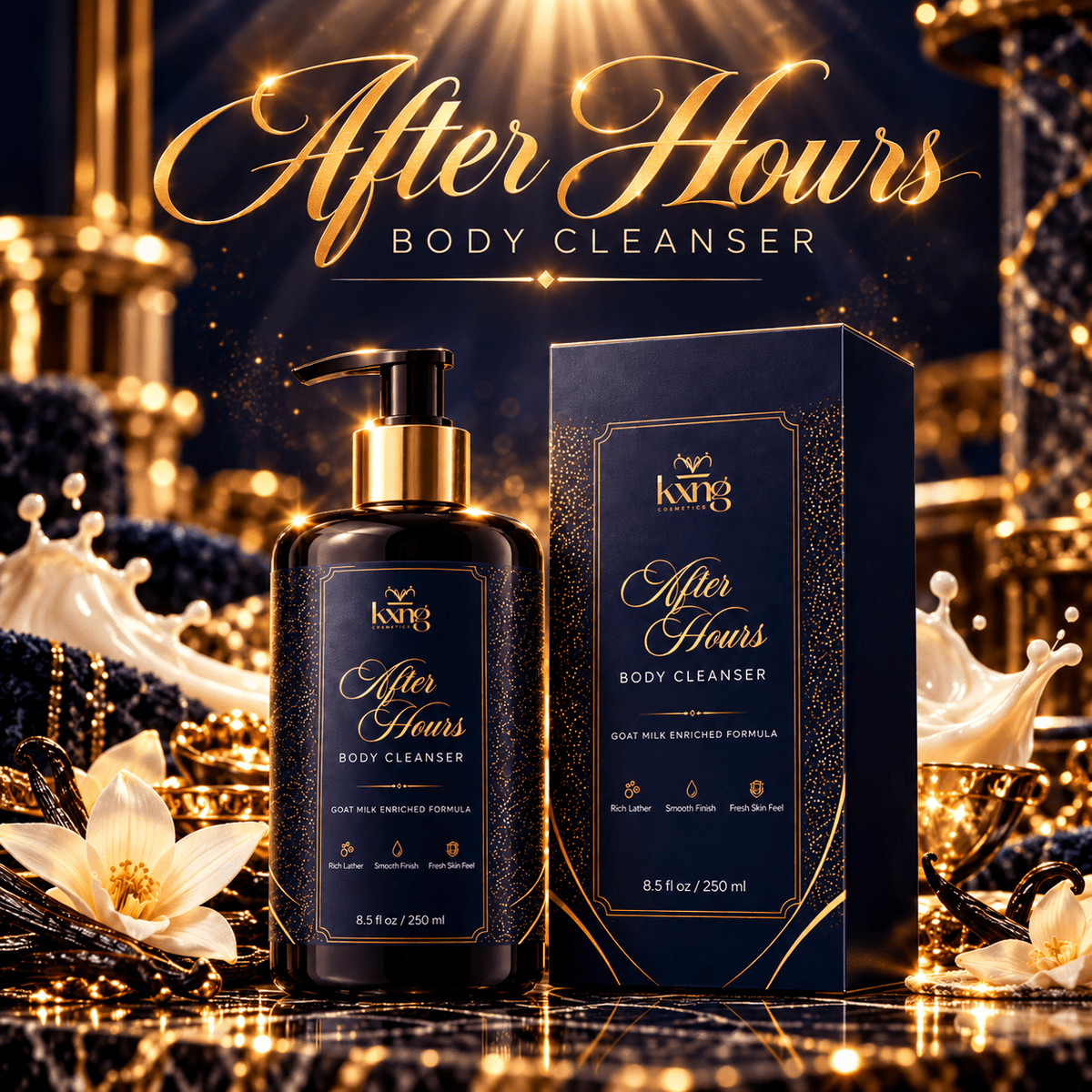 After Hours goat milk body wash — vanilla cashmere scent — KXNG Cosmetics 8.5 fl oz