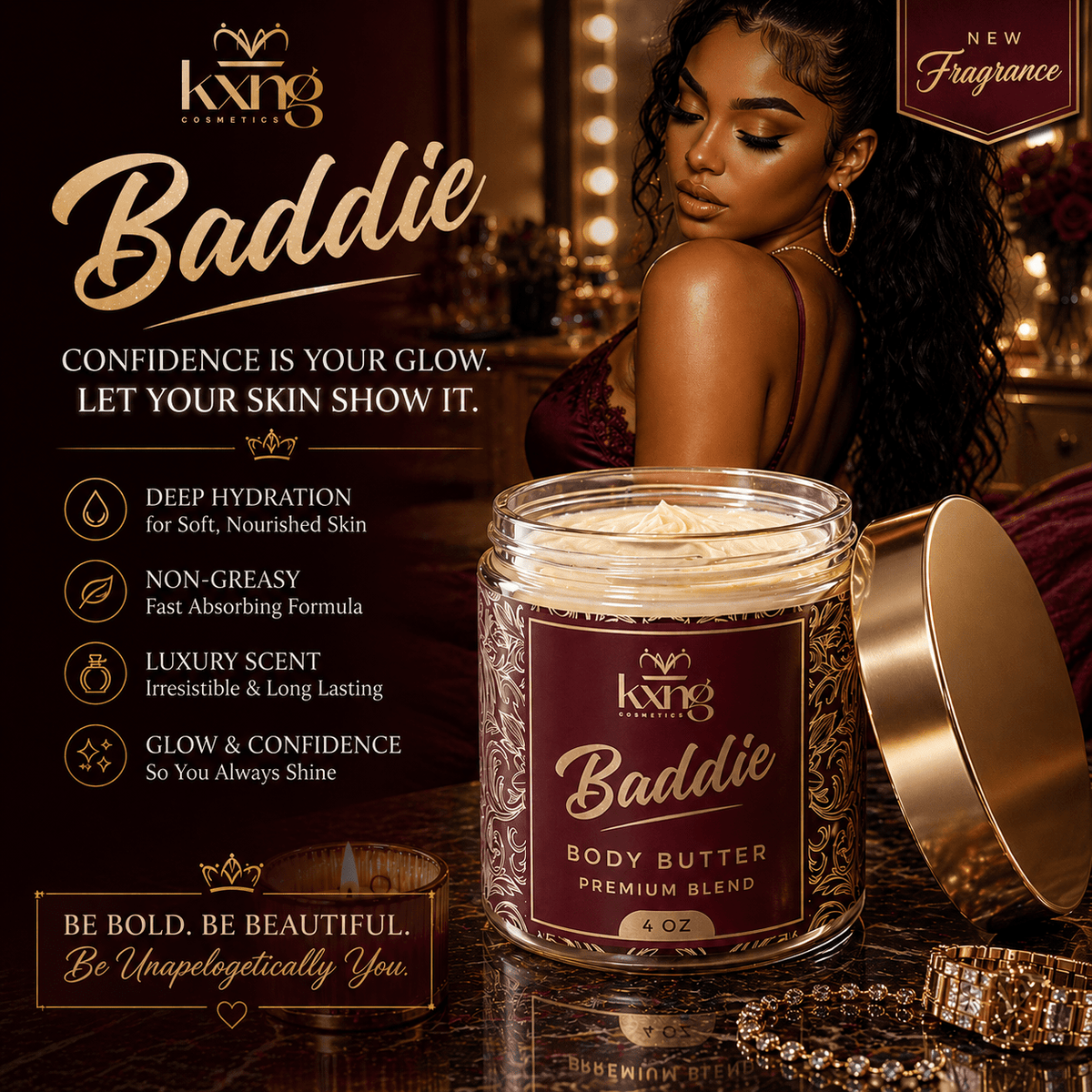 Baddie Body Butter for Women — Coconut & Vanilla-Infused Whipped Shea Moisturizer - KXNG Cosmetics