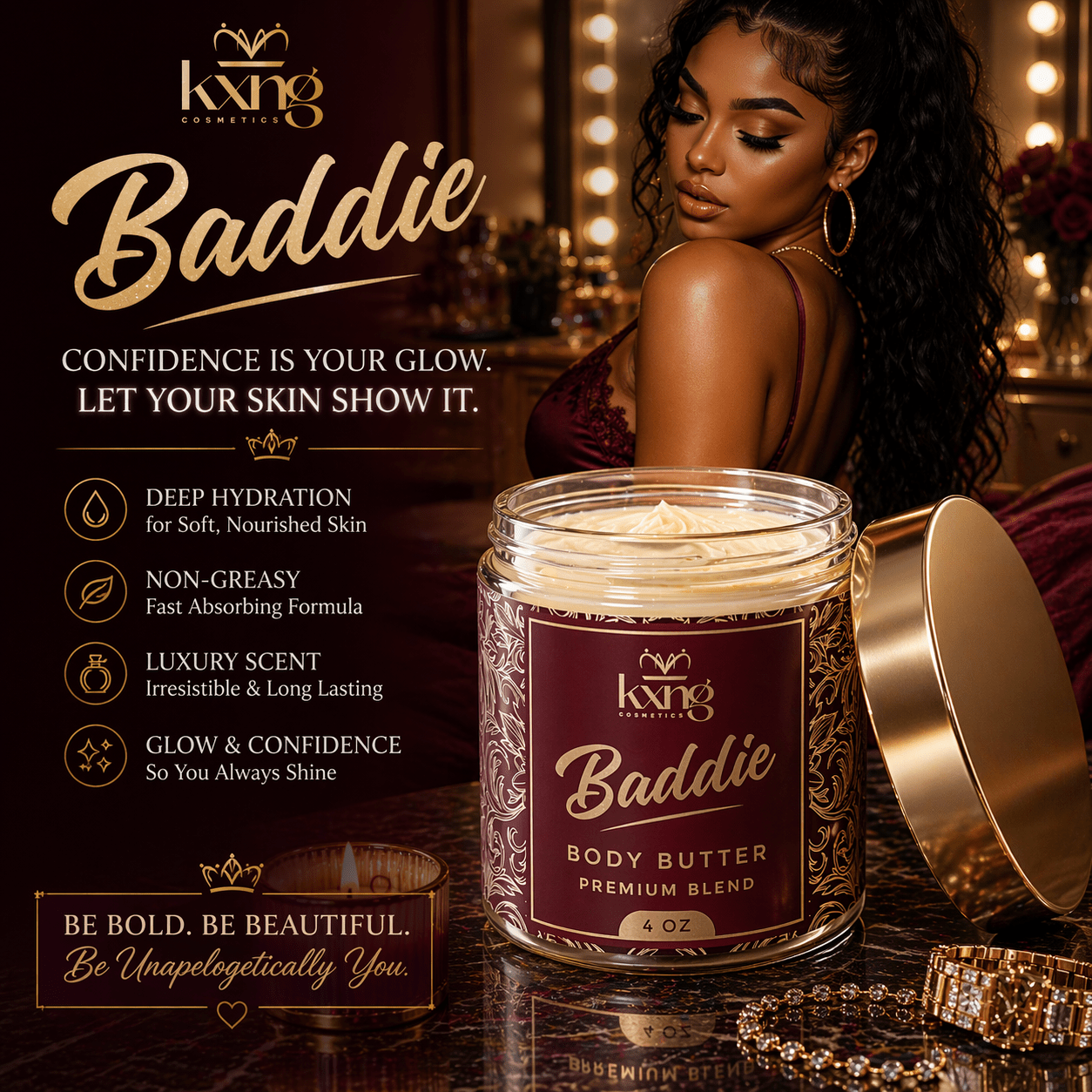 Baddie Body Butter for Women | Luxury Body Butter Moisturizer for Women - KXNG Cosmetics