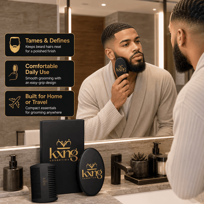 Beard Brush & Comb Set | Natural Bristle Brush + Dual-Sided Wooden Comb for Grooming, Training & Shaping - KXNG Cosmetics