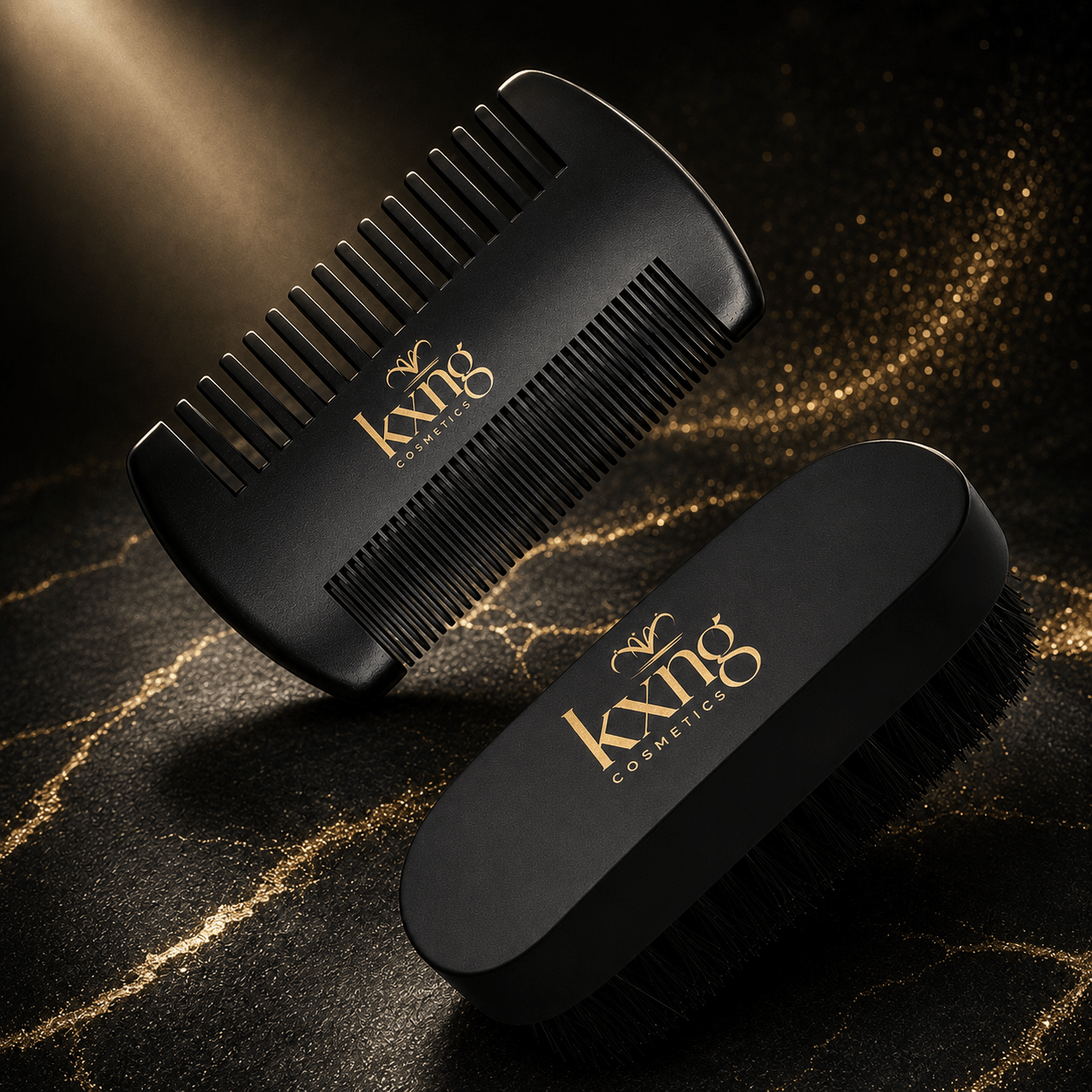Beard Brush & Comb Set | Natural Bristle Brush + Dual-Sided Wooden Comb for Grooming, Training & Shaping - KXNG Cosmetics