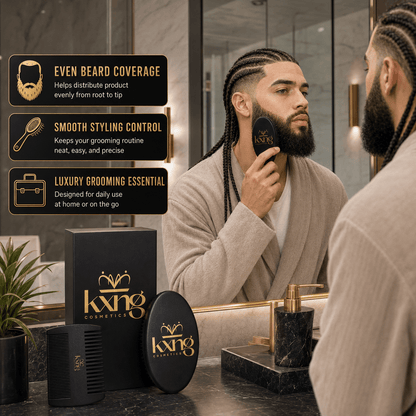 Beard Brush & Comb Set | Natural Bristle Brush + Dual-Sided Wooden Comb for Grooming, Training & Shaping - KXNG Cosmetics
