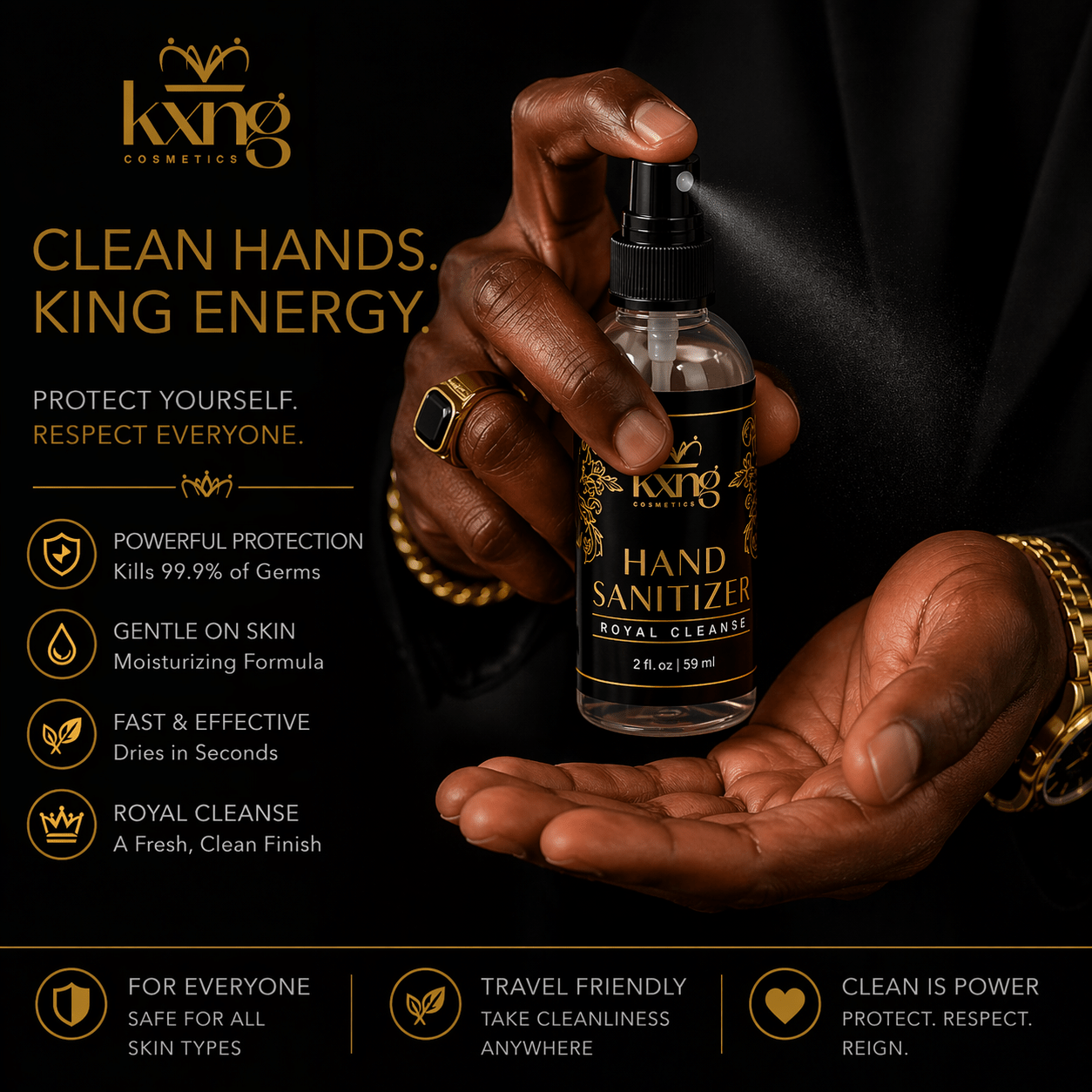 KXNG Cosmetics - Royal Cleanse Hand Sanitizer - 2 oz (Pack of 3) - KXNG Cosmetics