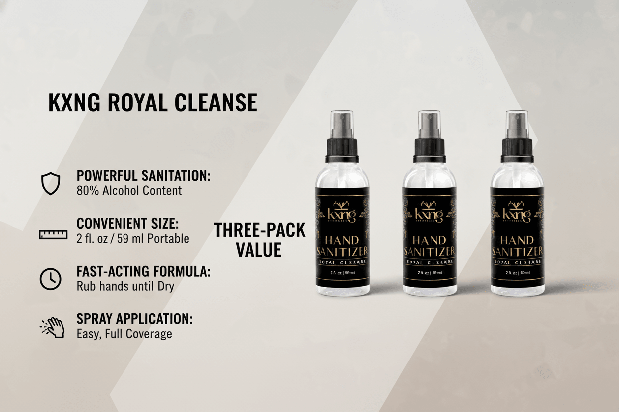 KXNG Cosmetics - Royal Cleanse Hand Sanitizer - 2 oz (Pack of 3) - KXNG Cosmetics