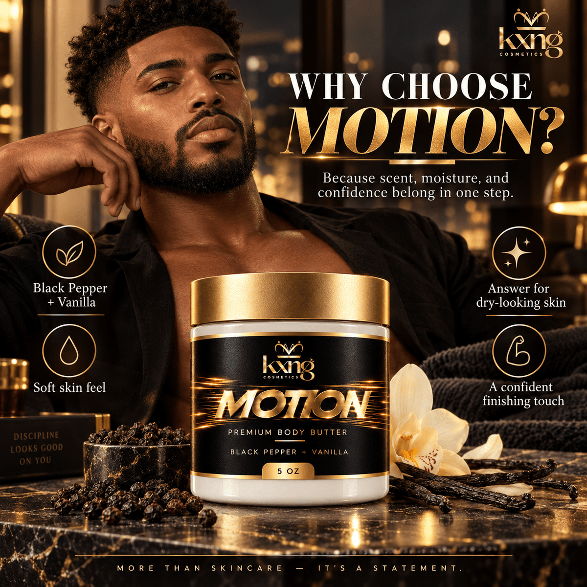 Motion Body Butter for Men — Pheromone-Infused Whipped Shea Moisturizer with Warm Spice - KXNG Cosmetics