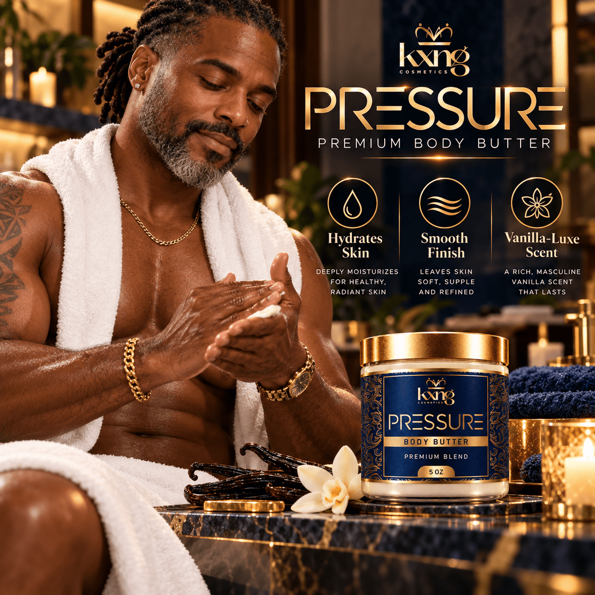 Pressure Body Butter for Men — Aquatic Citrus Amber Pheromone-Infused Whipped Shea Moisturizer - KXNG Cosmetics