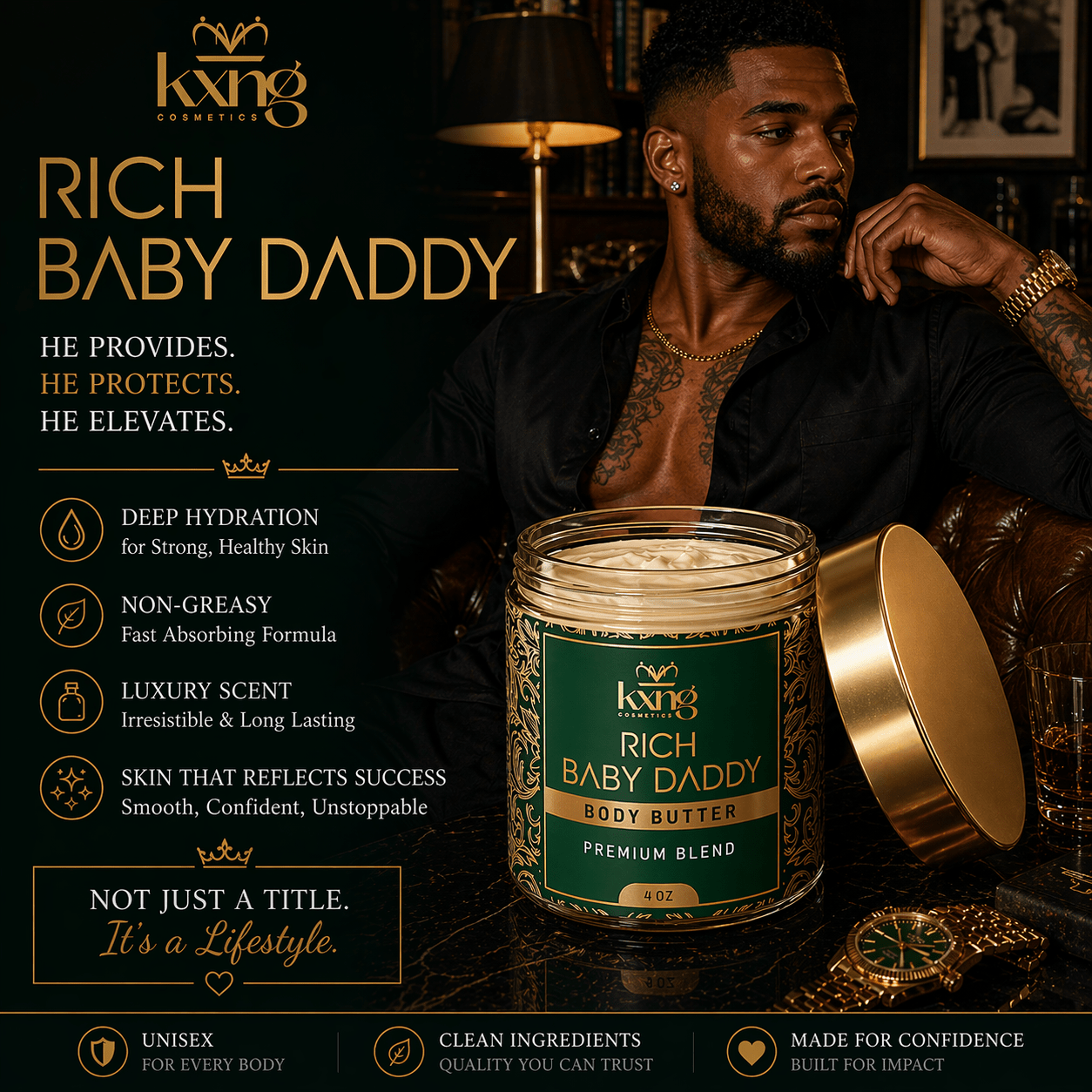 Rich Baby Daddy Body Butter for Men | Luxury Body Butter Moisturizer for Men - KXNG Cosmetics